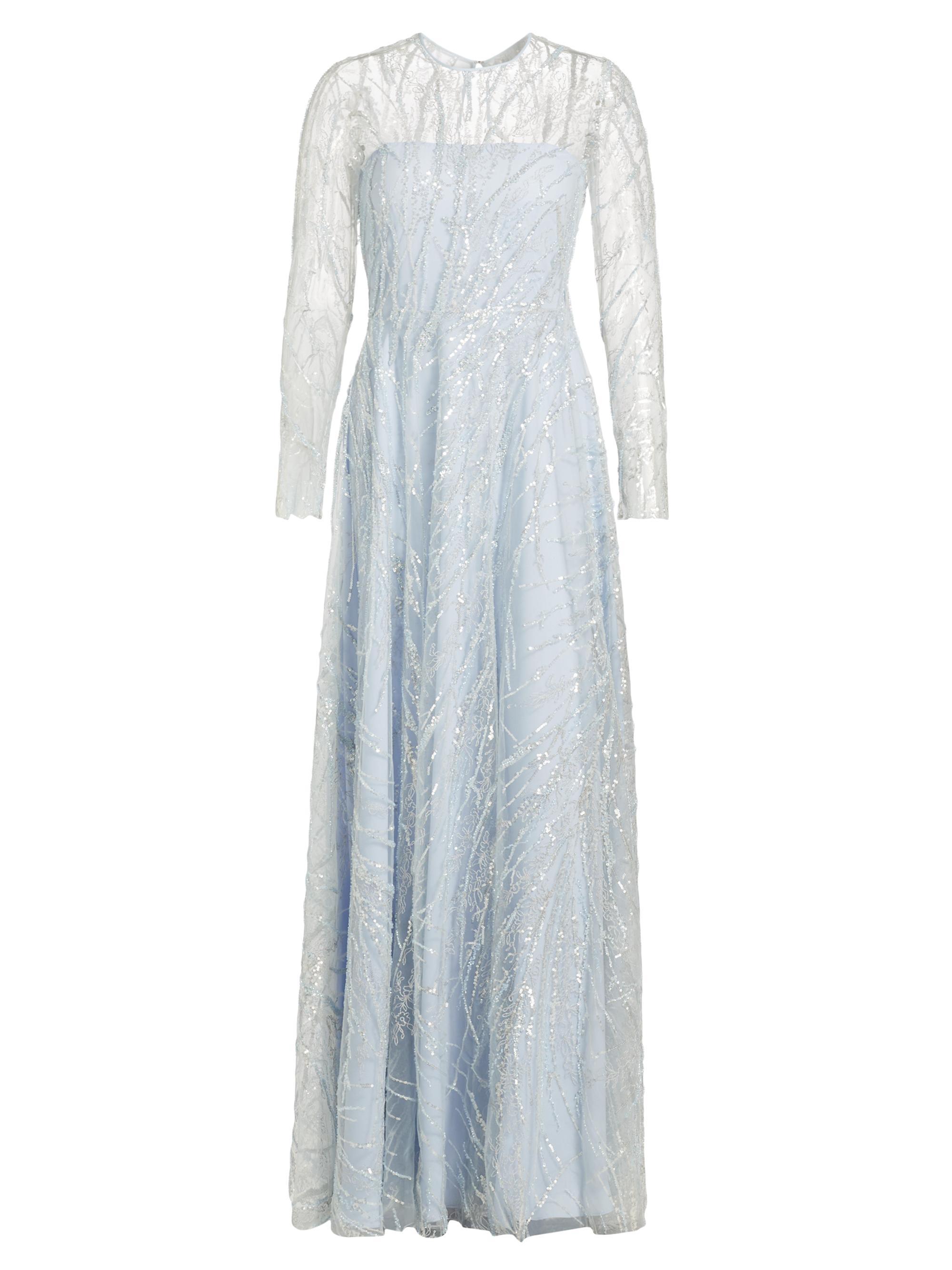 Naeem Khan Women's Sequined Long-Sleeve Illusion Gown - Pale Blue
