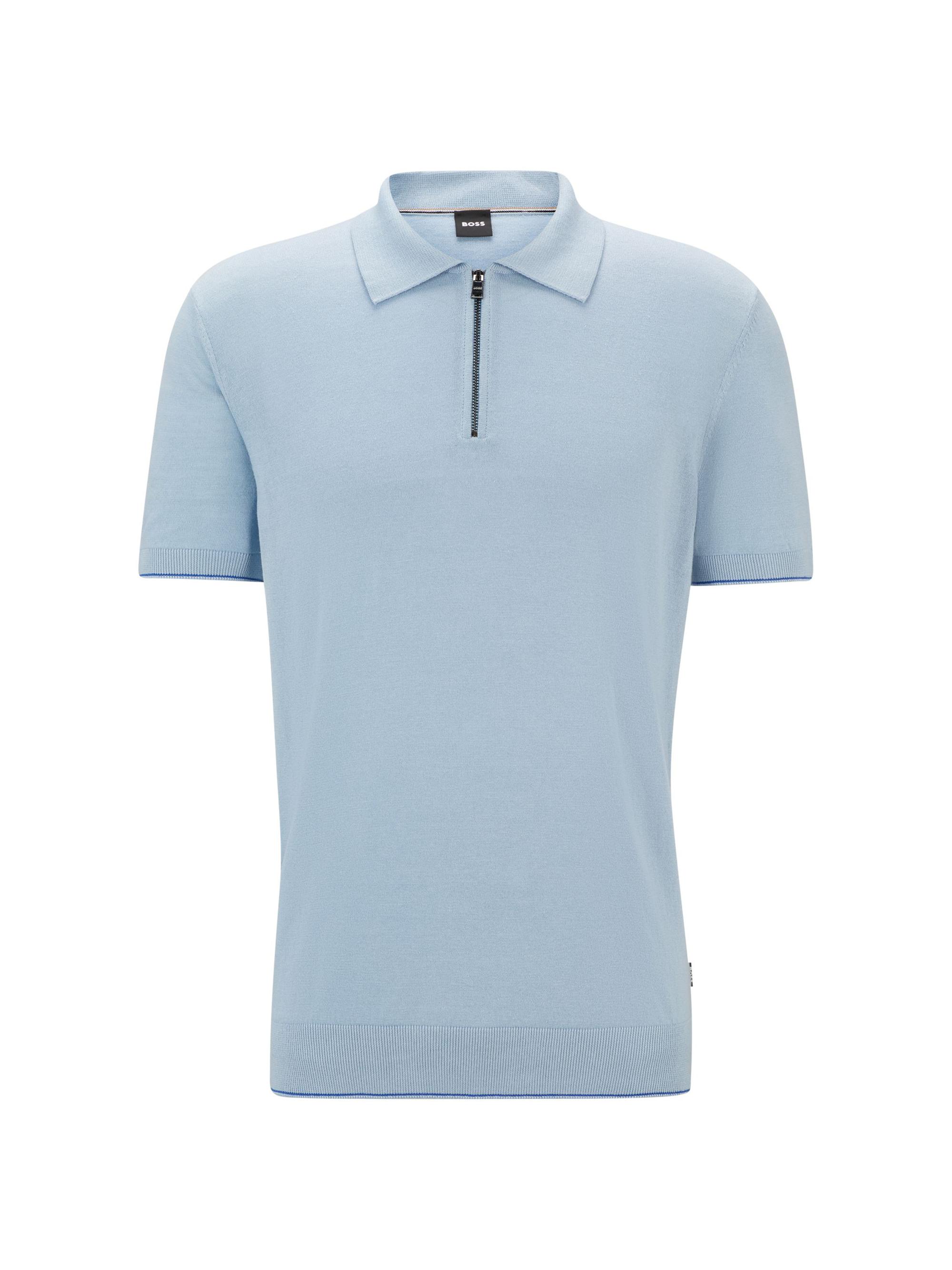 BOSS Men's Zip-Neck Polo Sweater - Light Blue