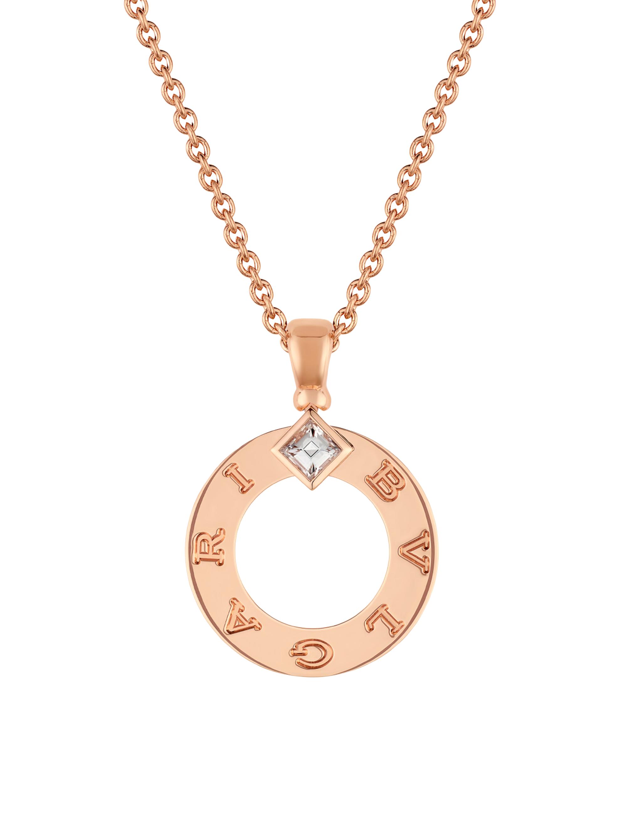 BVLGARI Women's   18K Rose Gold & 0.09 TCW Diamond Circle Pendant Necklace - Pink Gold