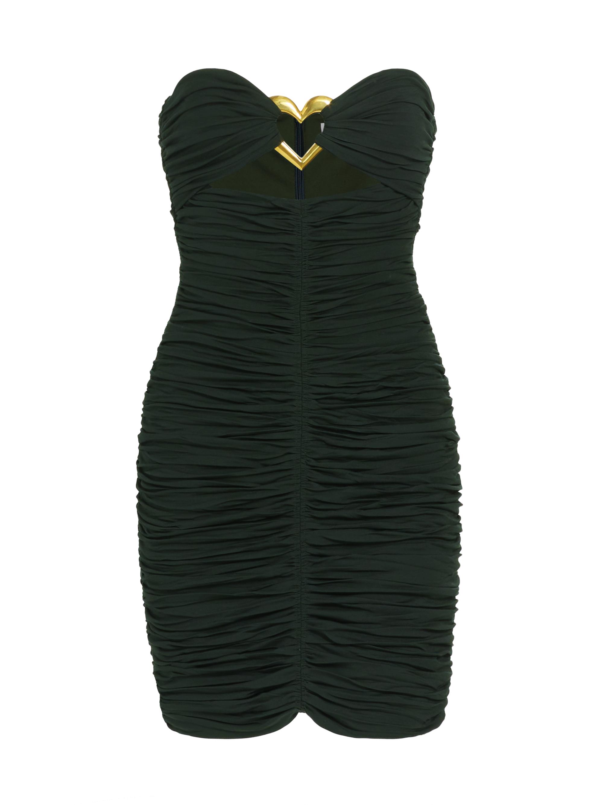 Area Women's Heart Ruched Wool Strapless Minidress - Green