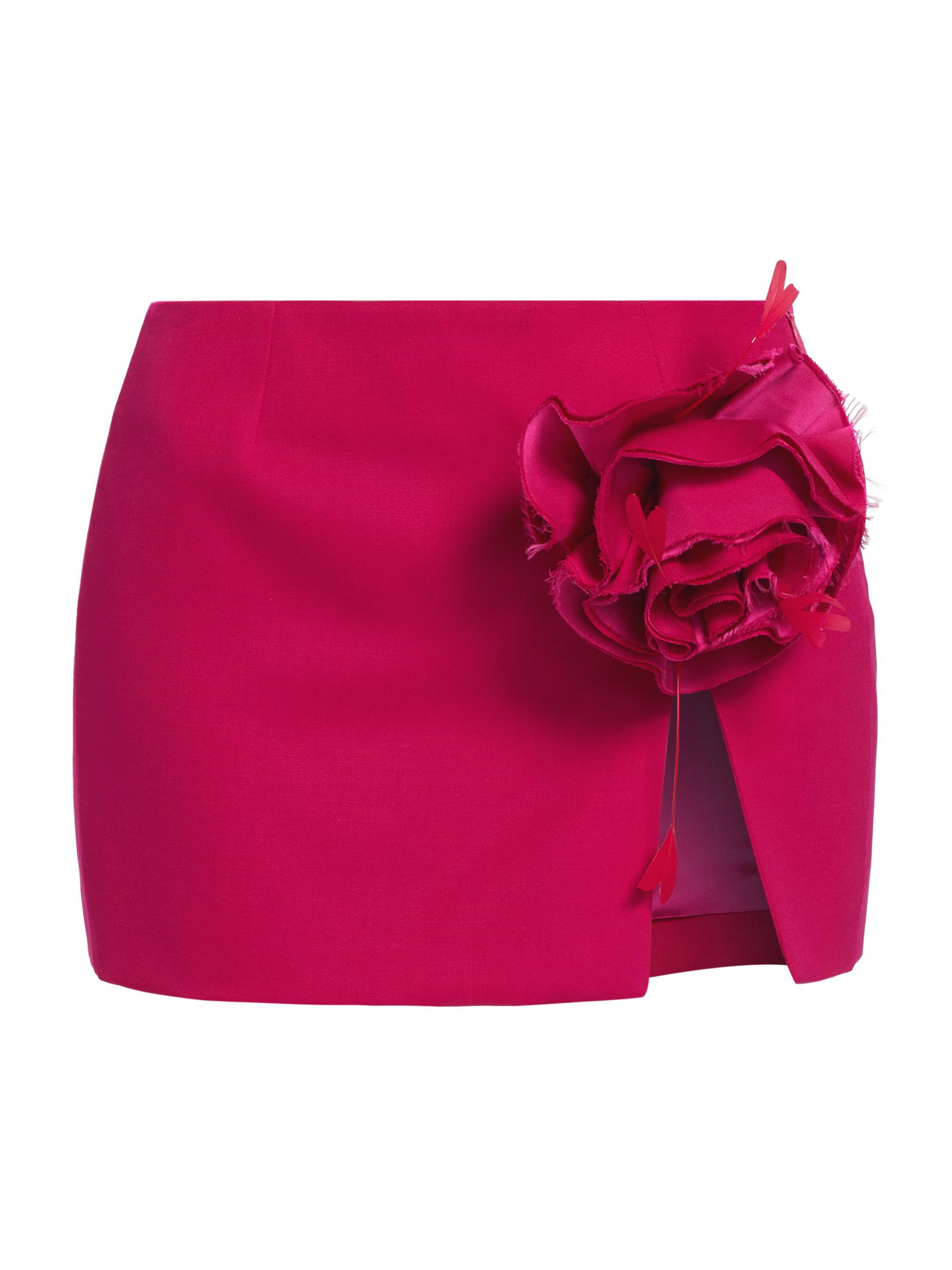 Area Women's Rosette Wool Slit Miniskirt - Raspberry