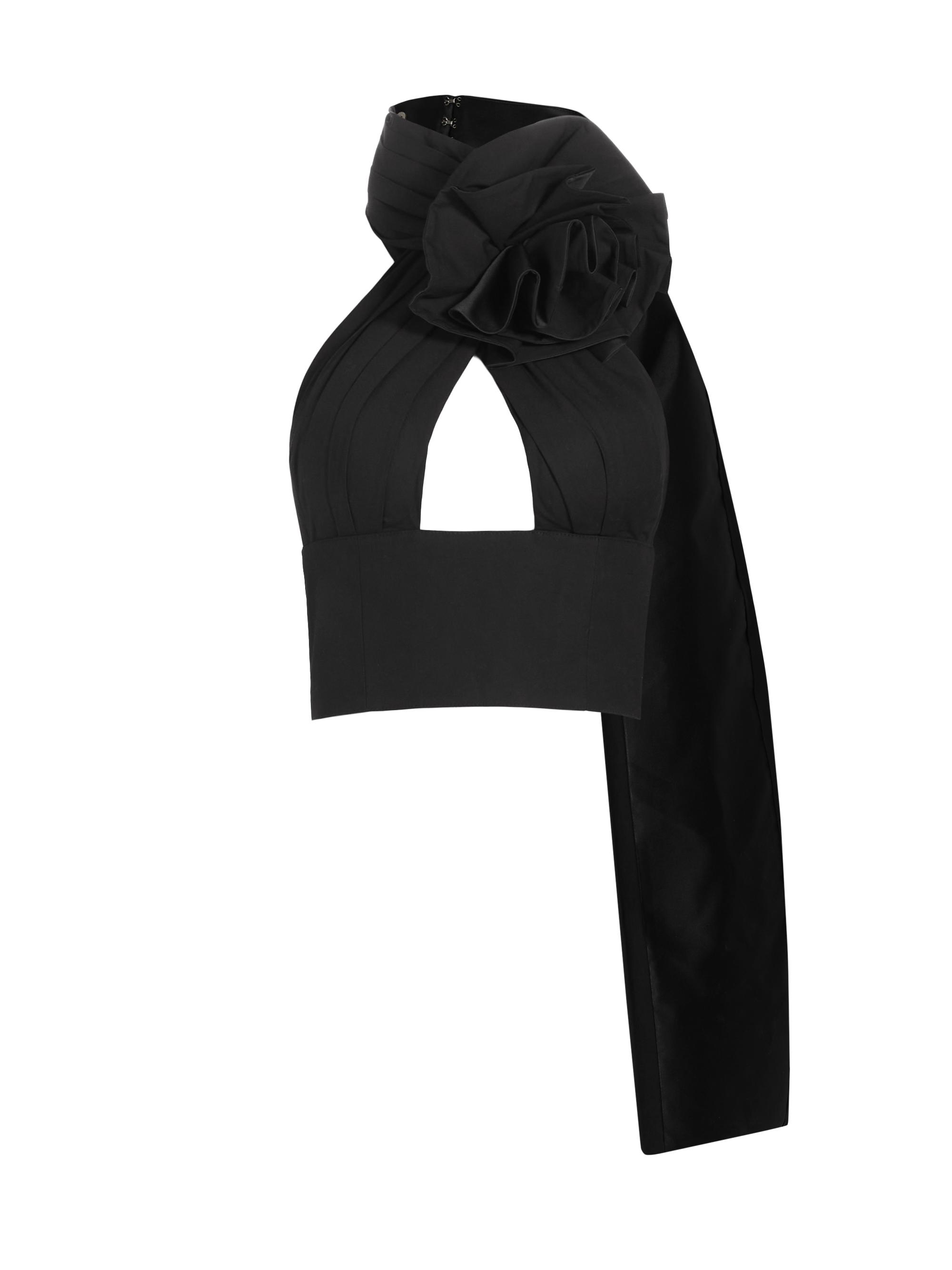 Area Women's Corsage Wool Crop Halter Top - Black