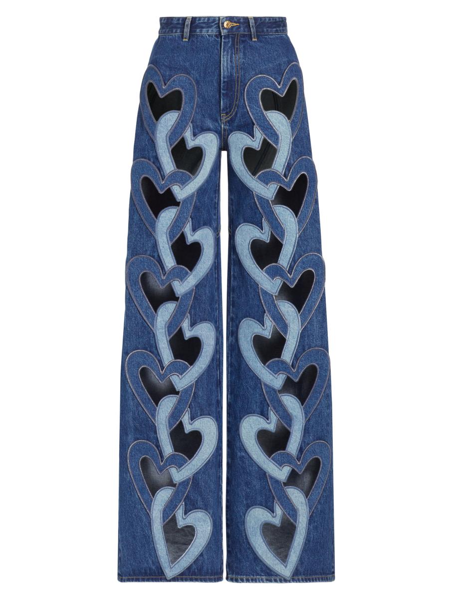 Area Interlocking Heart Cut-Out Wide-Leg Jeans | Saks Fifth