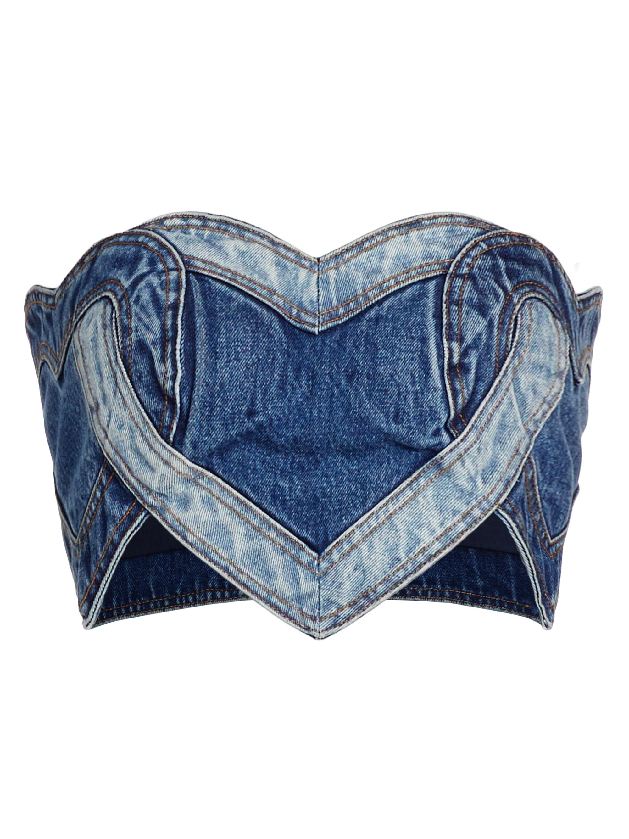 Area Women's Patchwork Heart Denim Bandeau Top - Multi Denim Wash