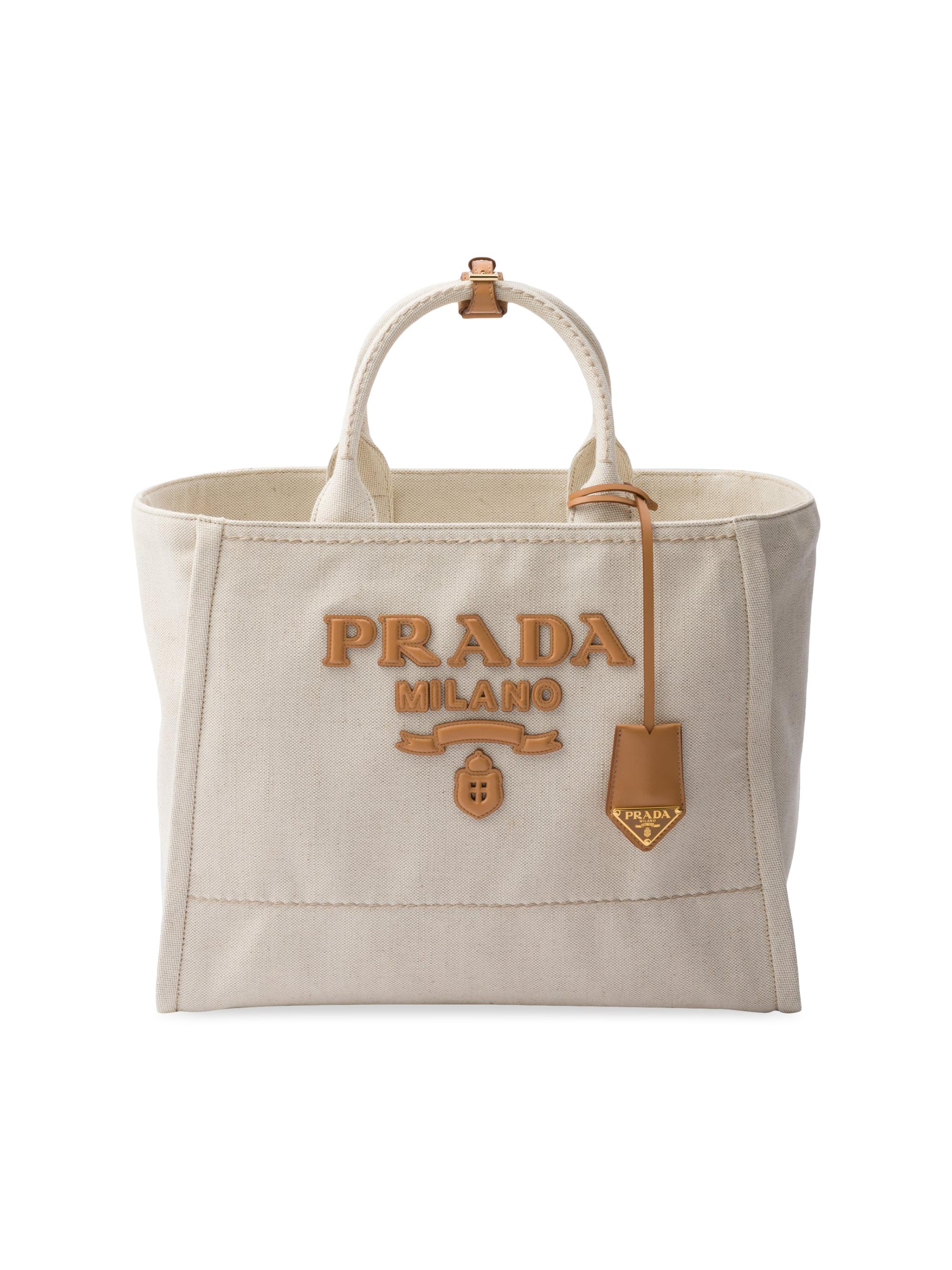 Prada Women's  Linen Blend Tote Bag - Beige Khaki
