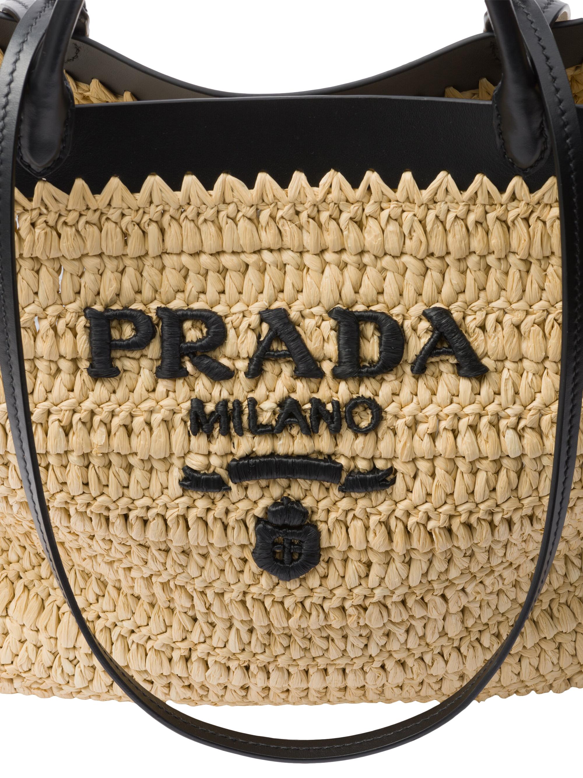 PRADA ラタン トートバッグ ベージュ/ブラック Prada Medium Crochet and Leather Tote Bag | Saks Fifth Avenue