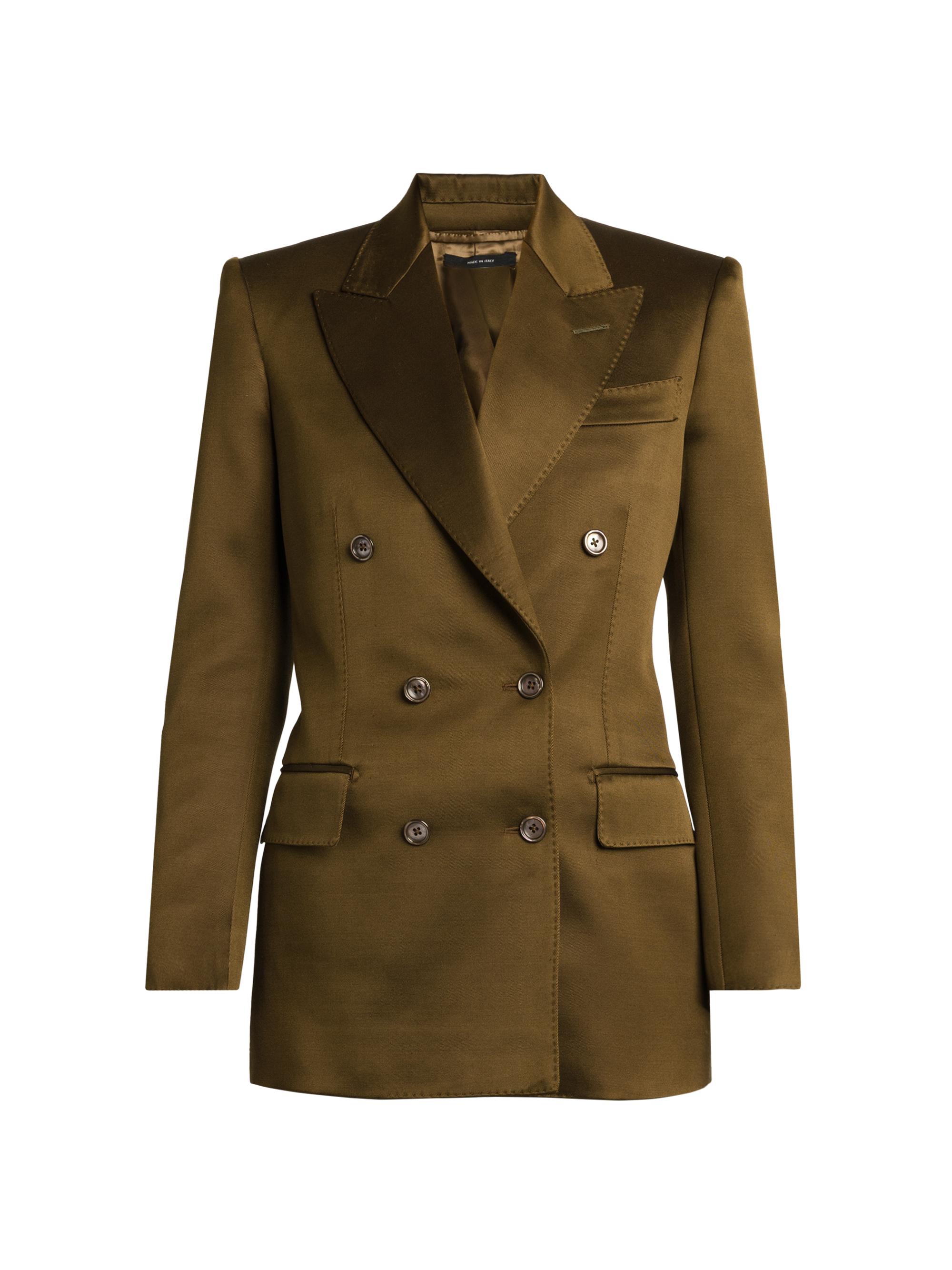 TOM FORD Women's Silk-Wool Twill Double-Breasted Jacket - Bronze Olive