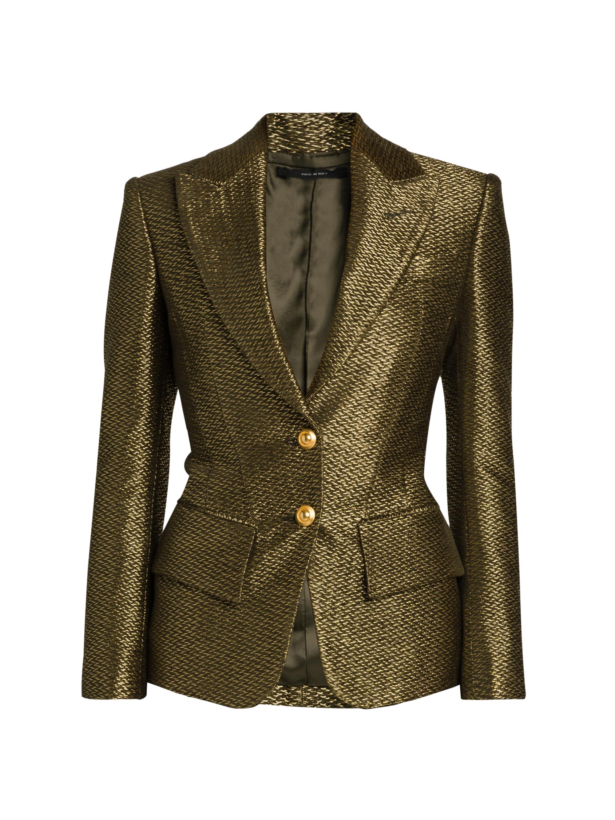 TOM FORD Women's Metallic Silk-Blend Boucle Single-Breasted Jacket - Olive Multi