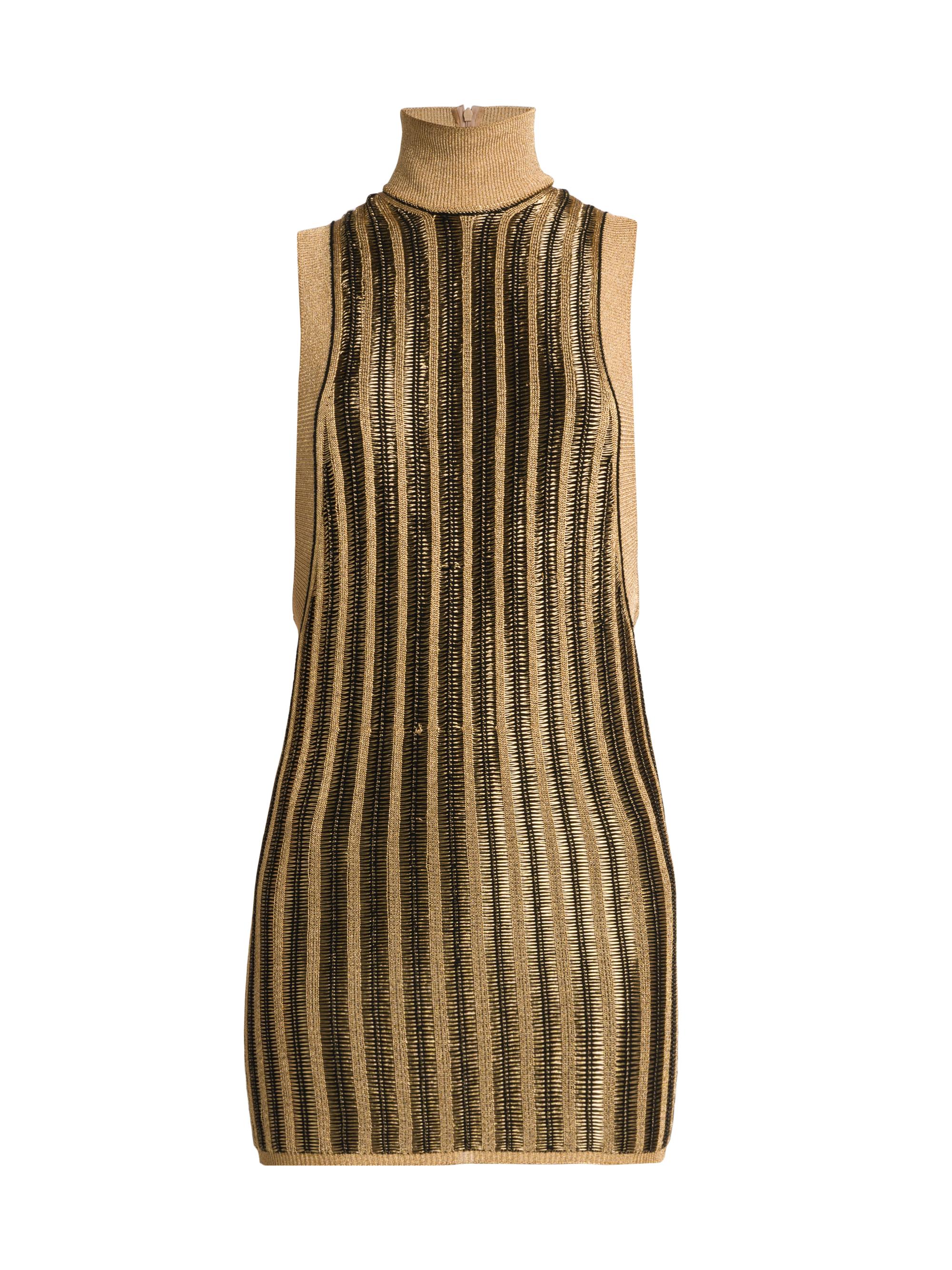 TOM FORD Women's Slinky Virgin Wool-Blend Metallic Turtleneck Minidress - Black Gold