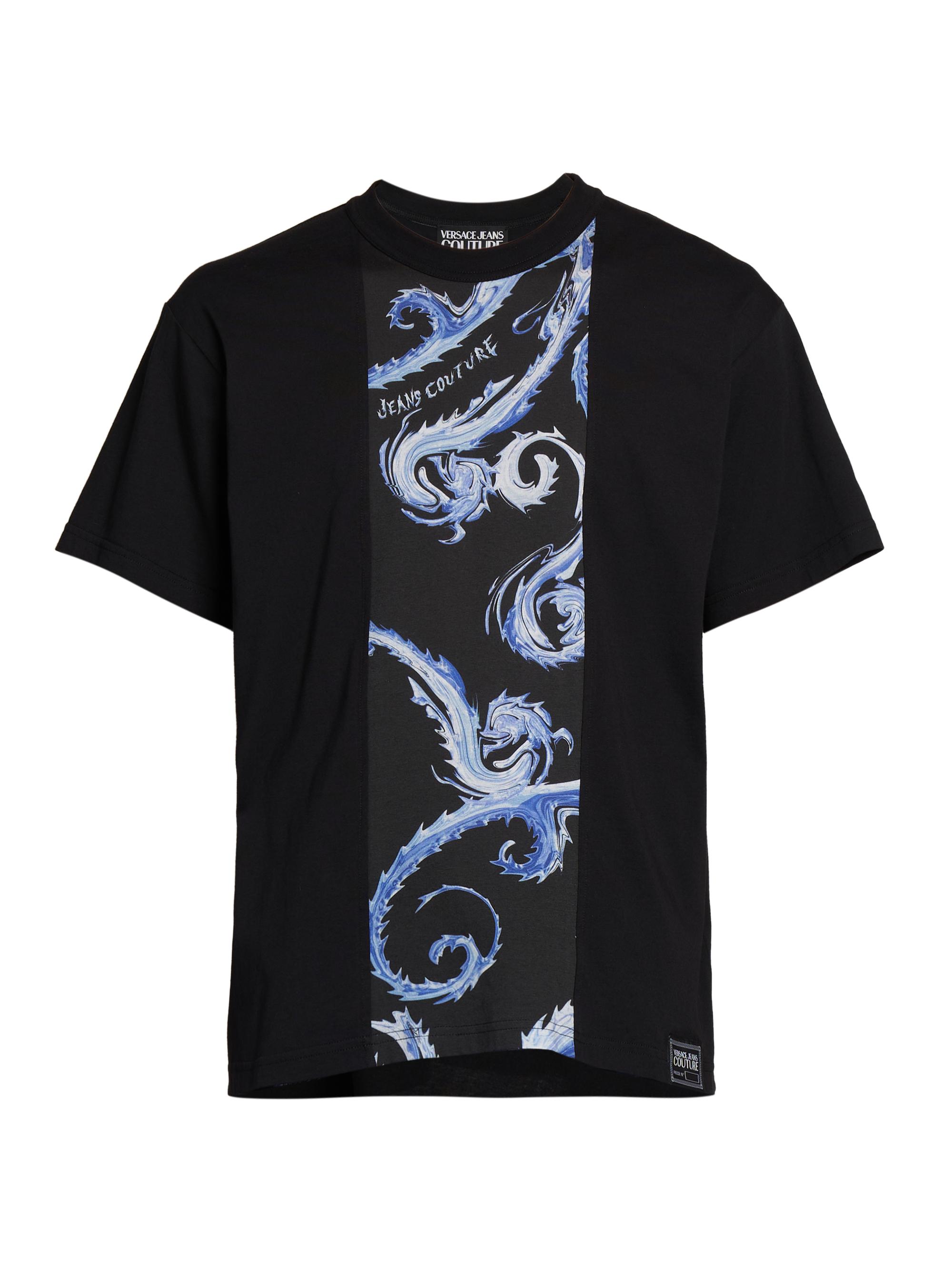 Versace Jeans Couture Men's Baroque-Paneled Cotton Crewneck T-Shirt - Nero Royal