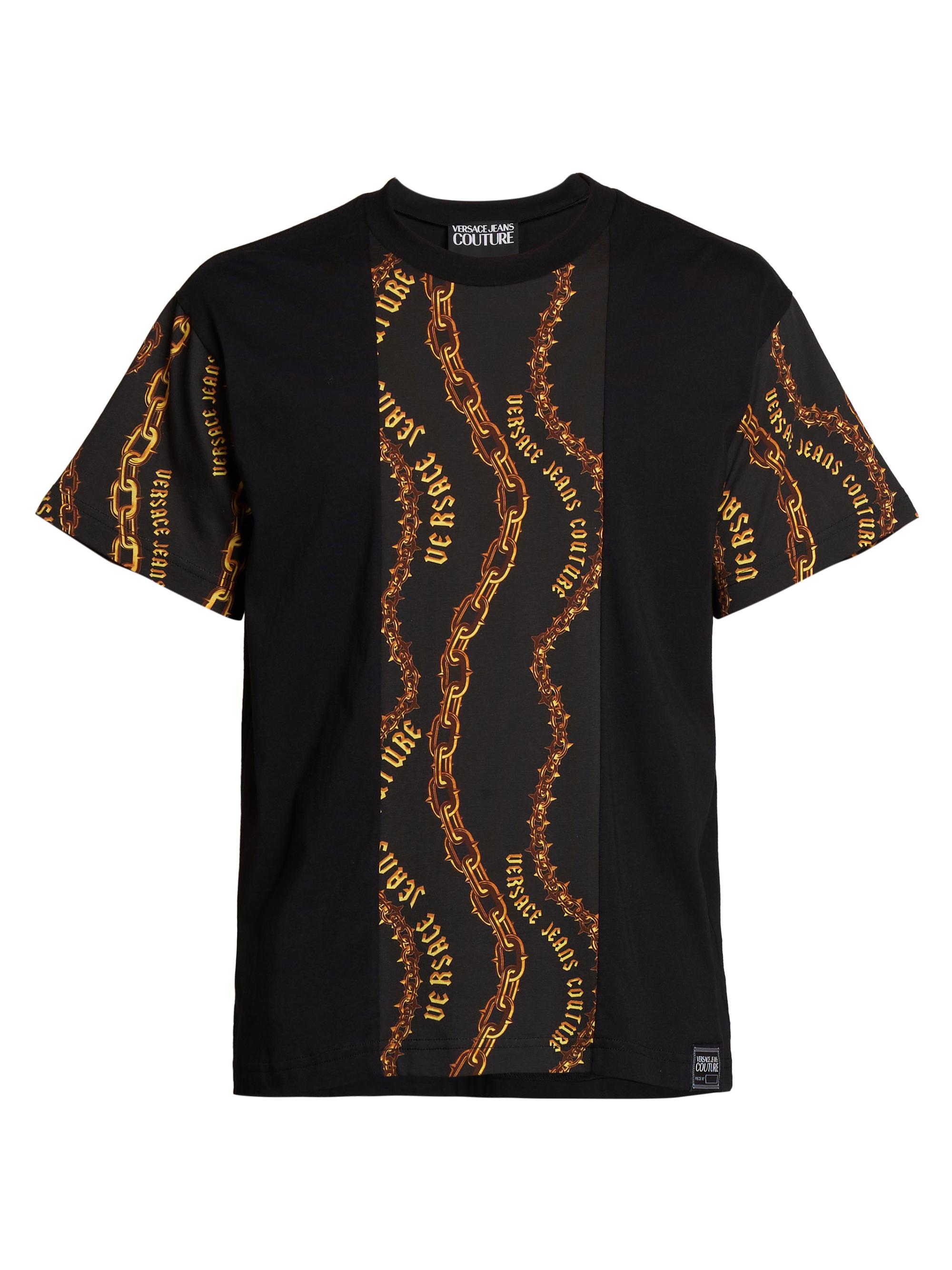Versace Jeans Couture Men's Chain-Link Logo Cotton T-Shirt - Black Gold