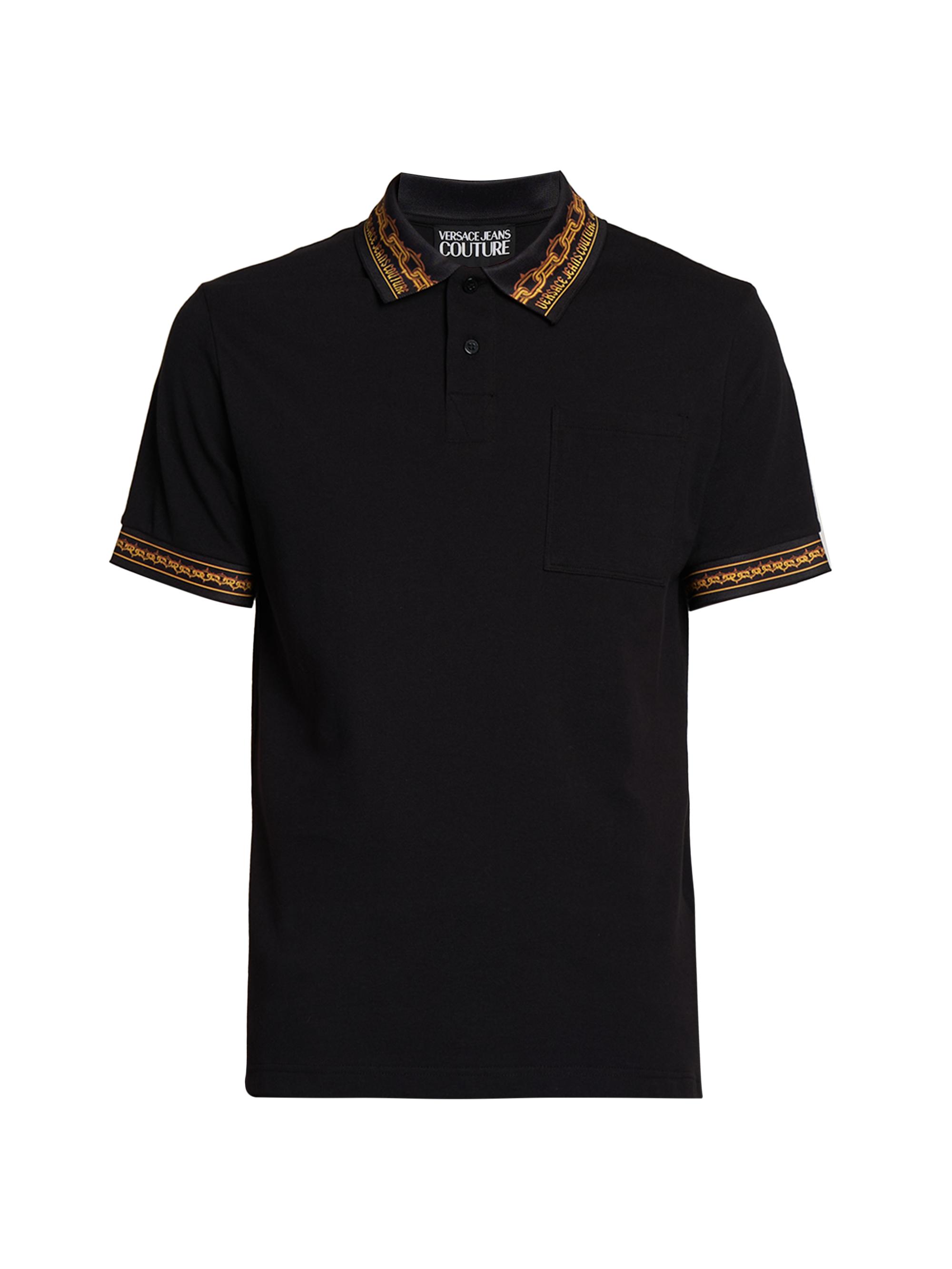 Versace Jeans Couture Men's Chain-Link Cotton Polo Shirt - Black Gold