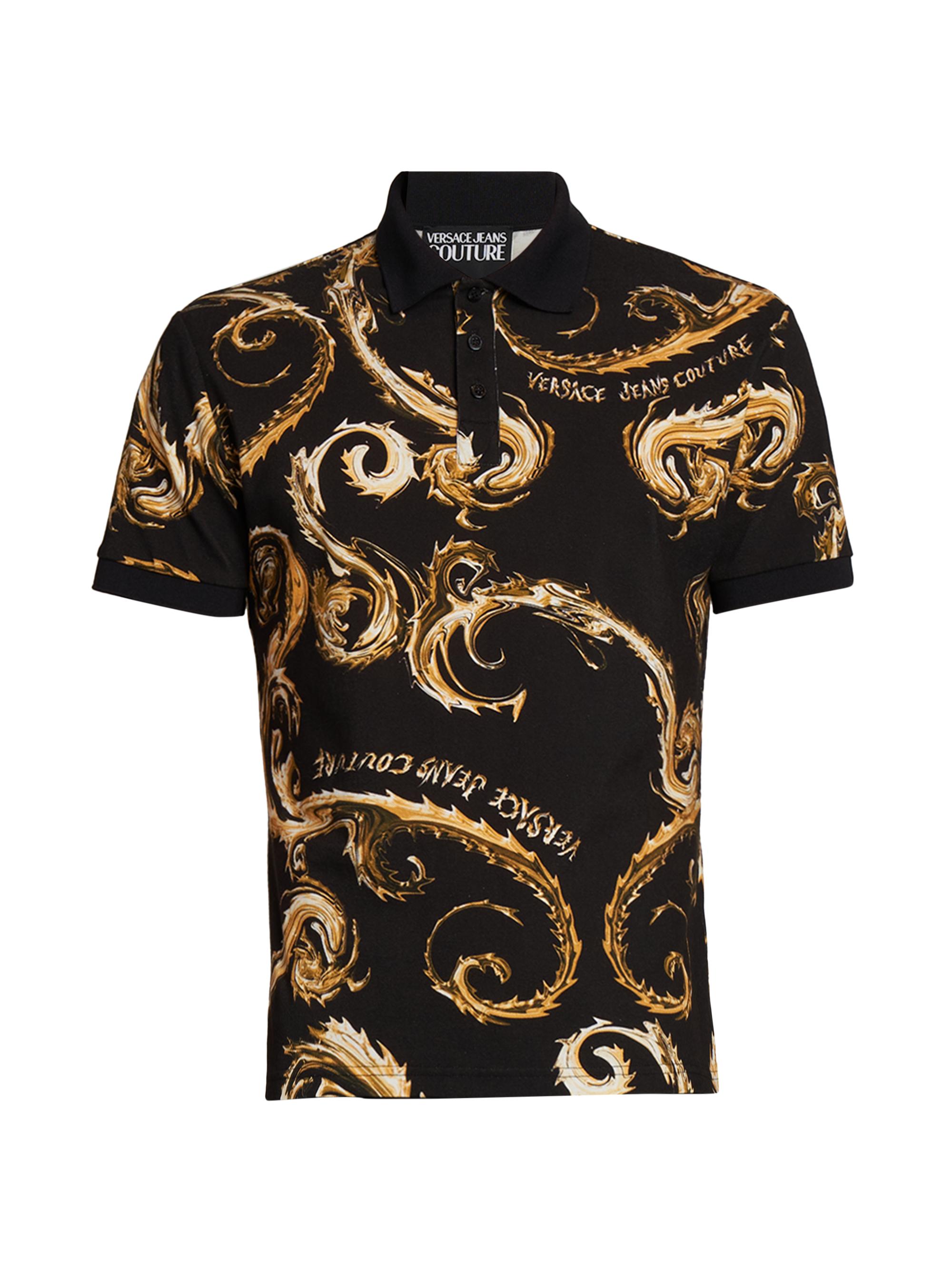 Versace Jeans Couture Men's Baroque Cotton Polo Shirt - Black Gold