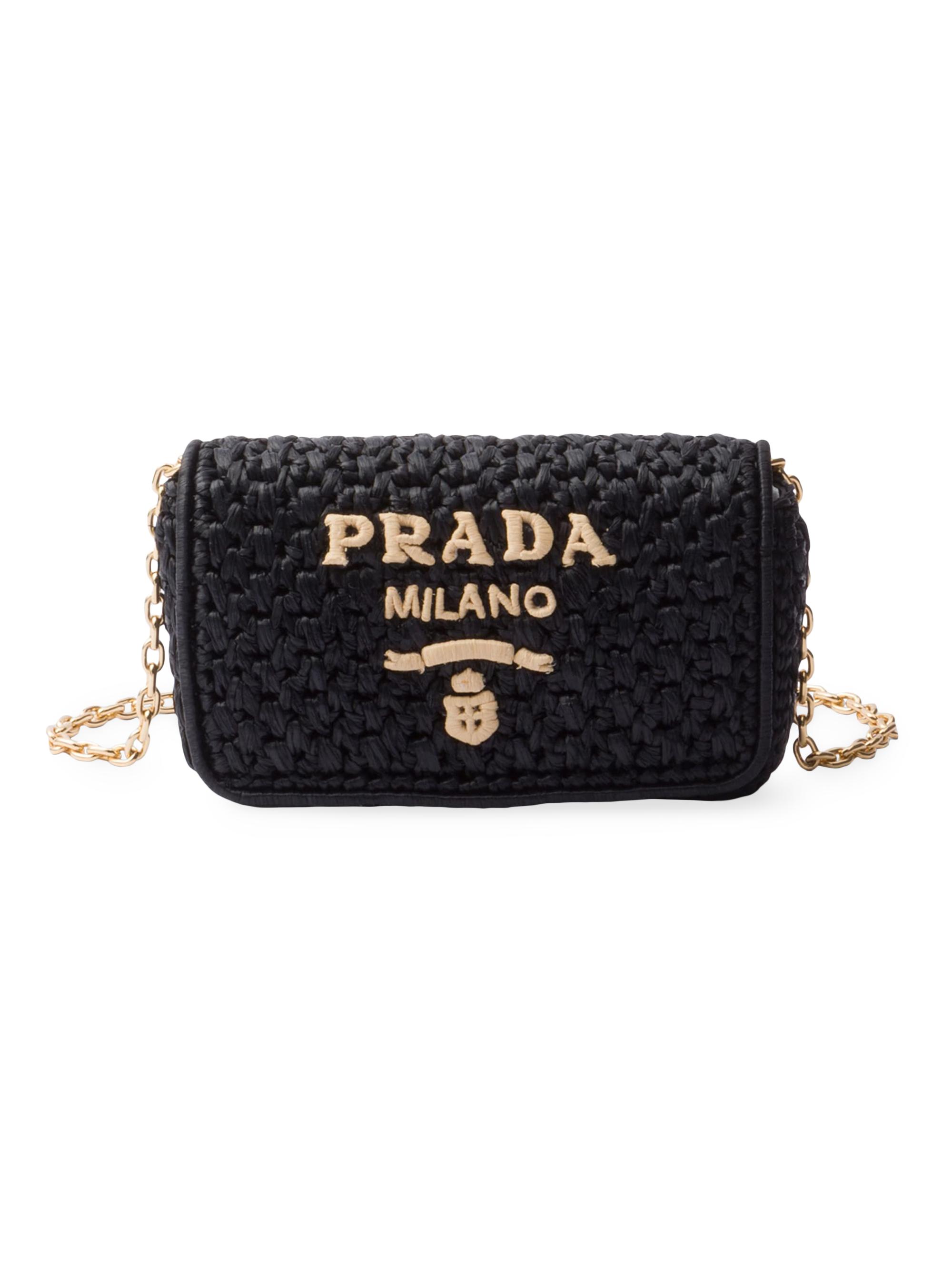 Prada Women's Woven Fabric Shoulder Bag - Black