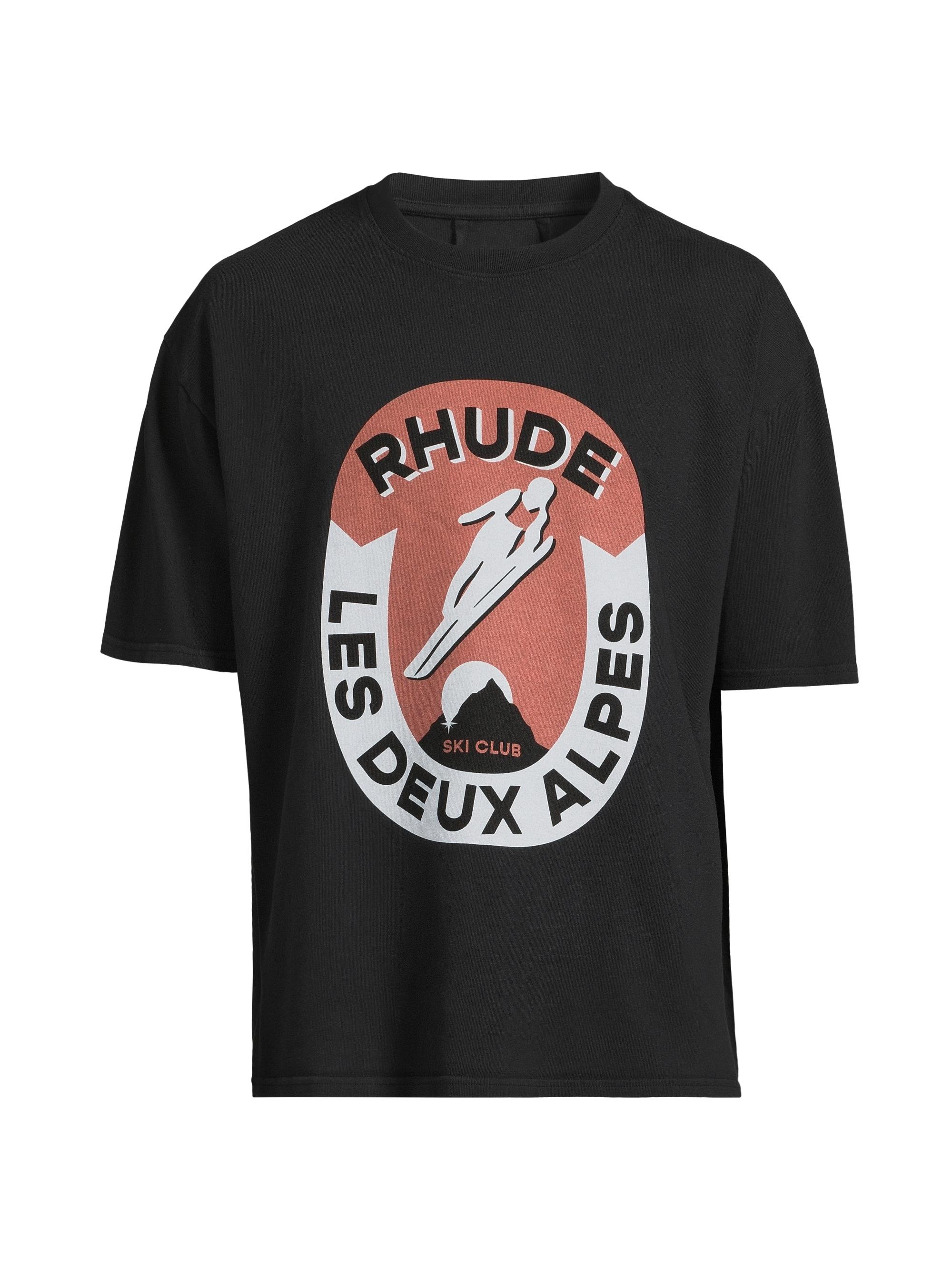 Rhude Men's Les Deux Alpes Logo Cotton T-Shirt - Vintage Black