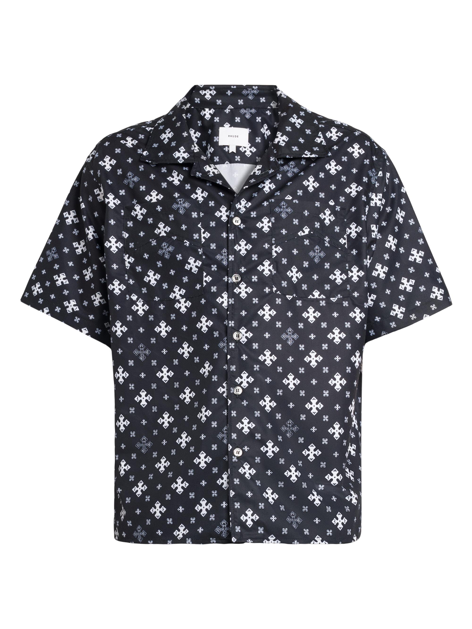 Rhude Men's Cross Bandana Short-Sleeve Shirt - Black White