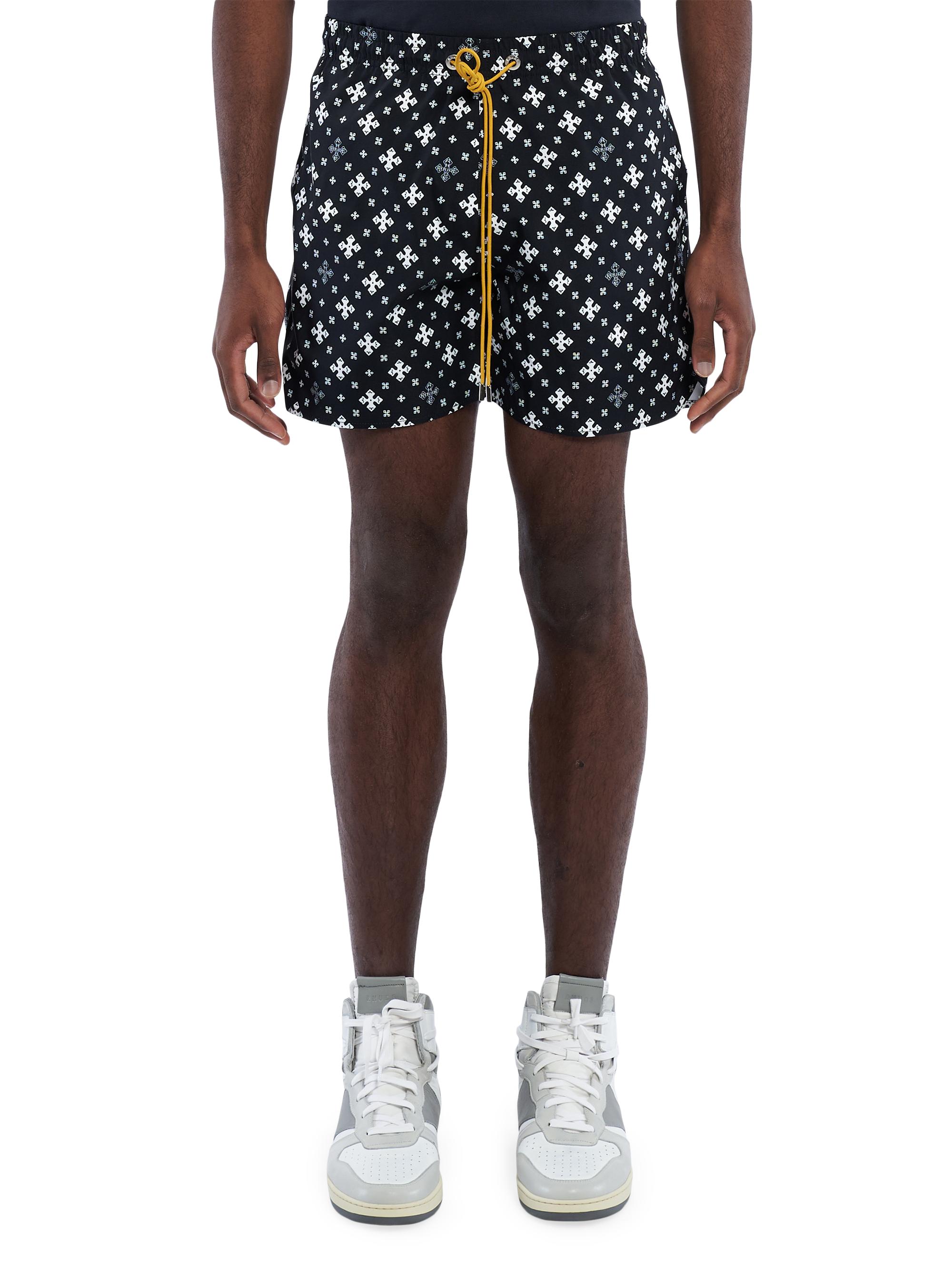 Rhude Men's Cross Bandana Swim Shorts - Black White