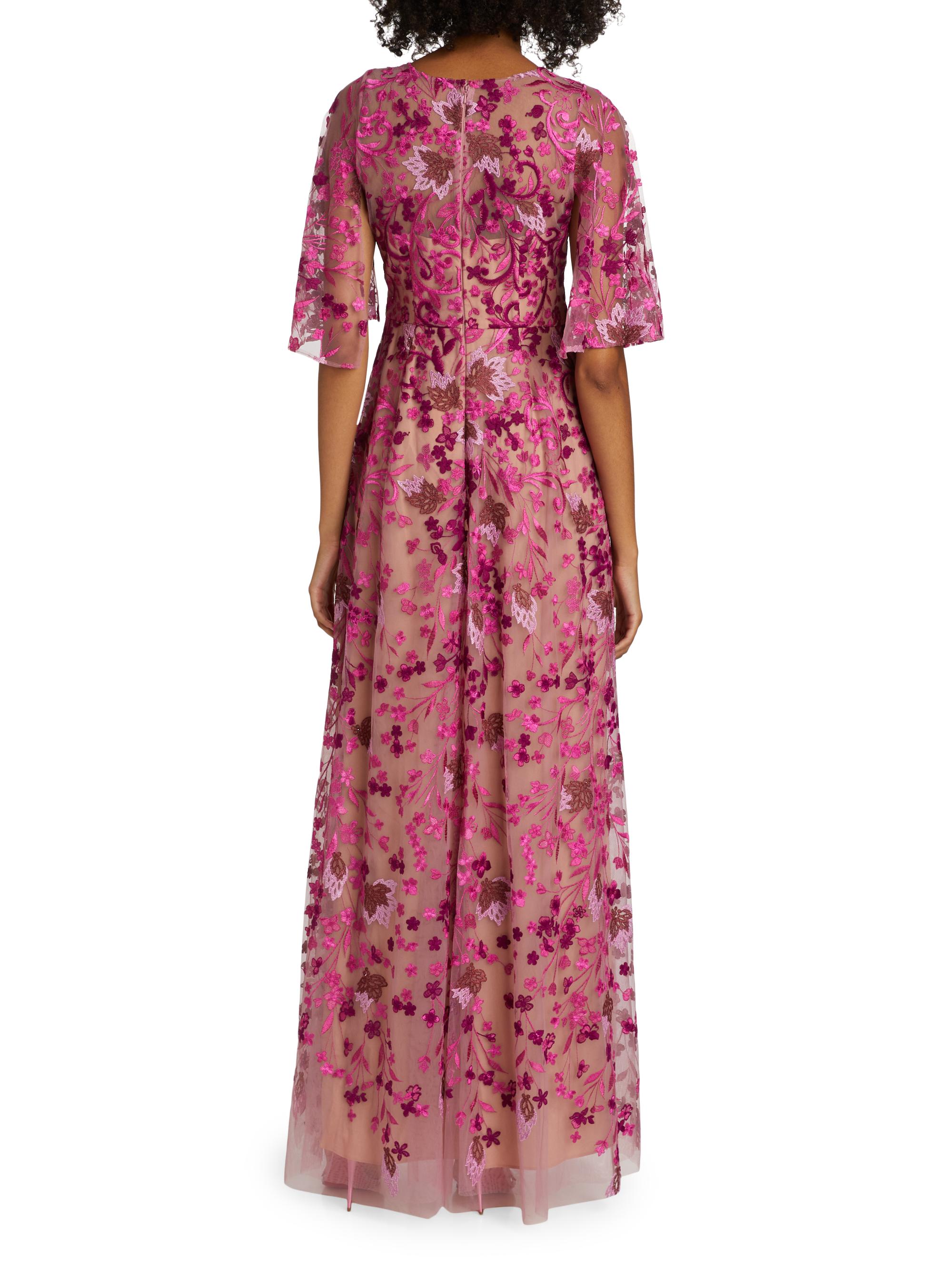 Marchesa Notte Embroidered Floral Tulle A-Line Gown | Saks Fifth