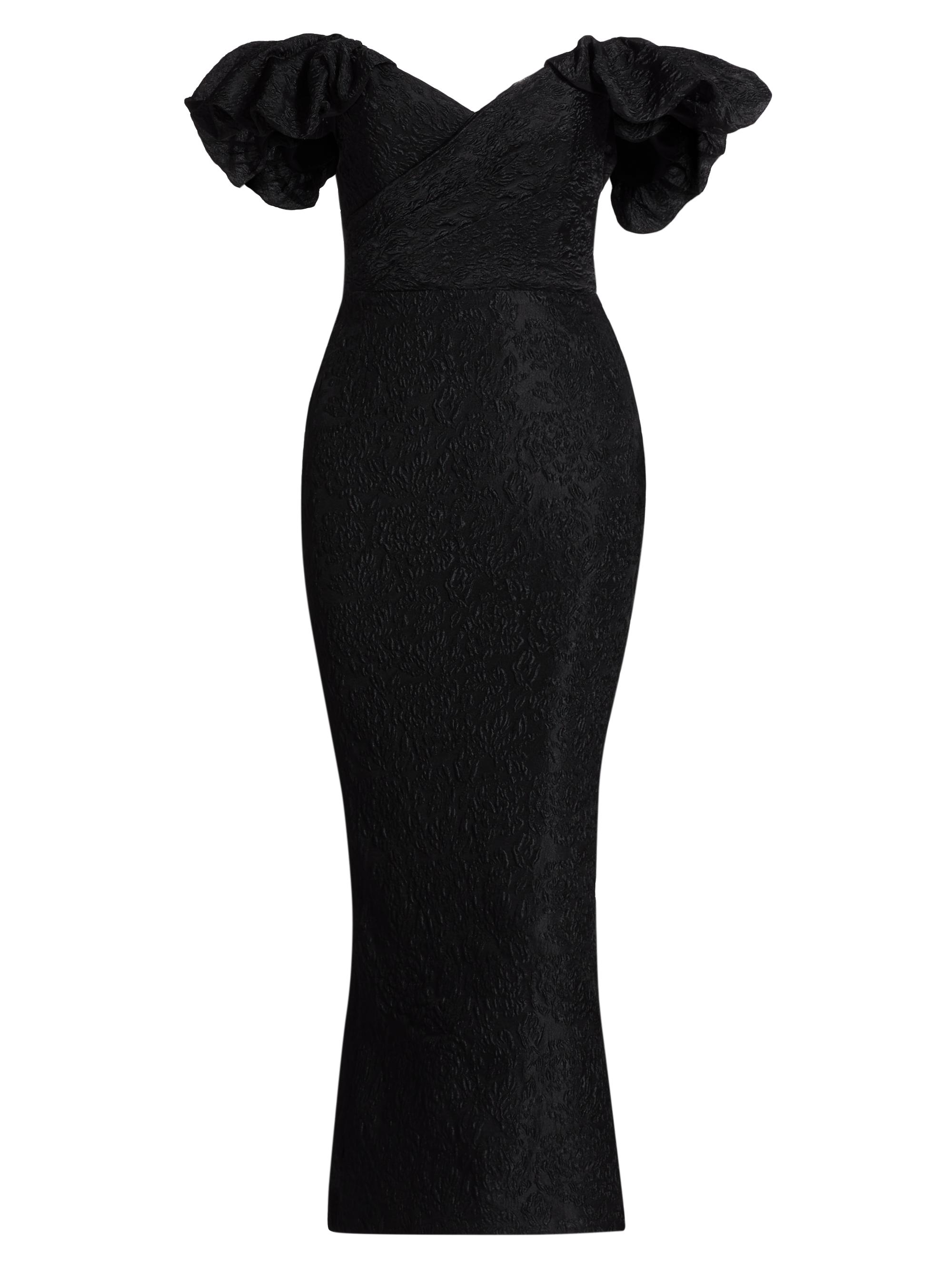 Marchesa Notte Women's Brocade Off-She-Shoulder Dress - Black