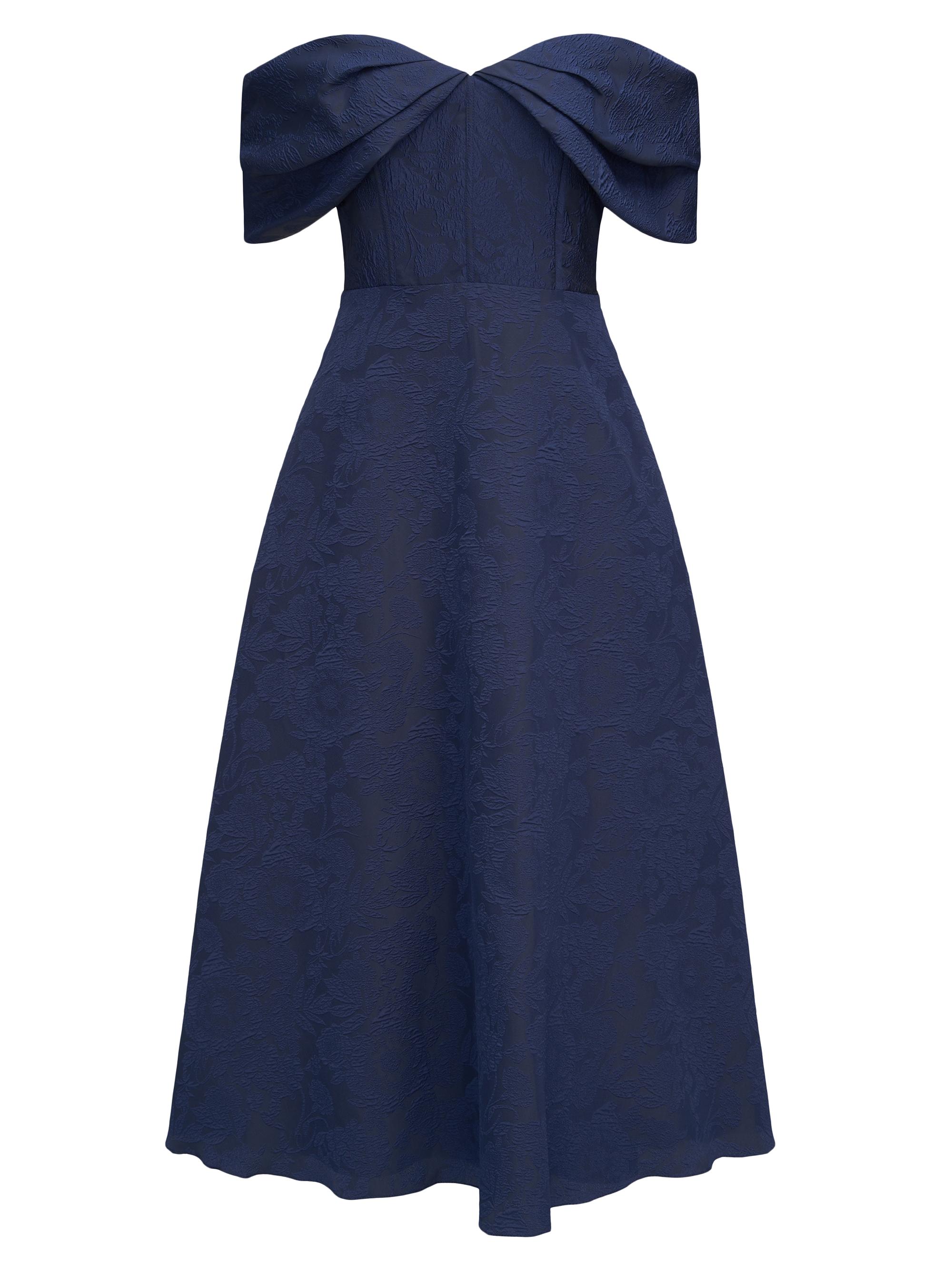 Theia Women's Fiona Cloud Floral Jacquard Midi-Dress - Navy