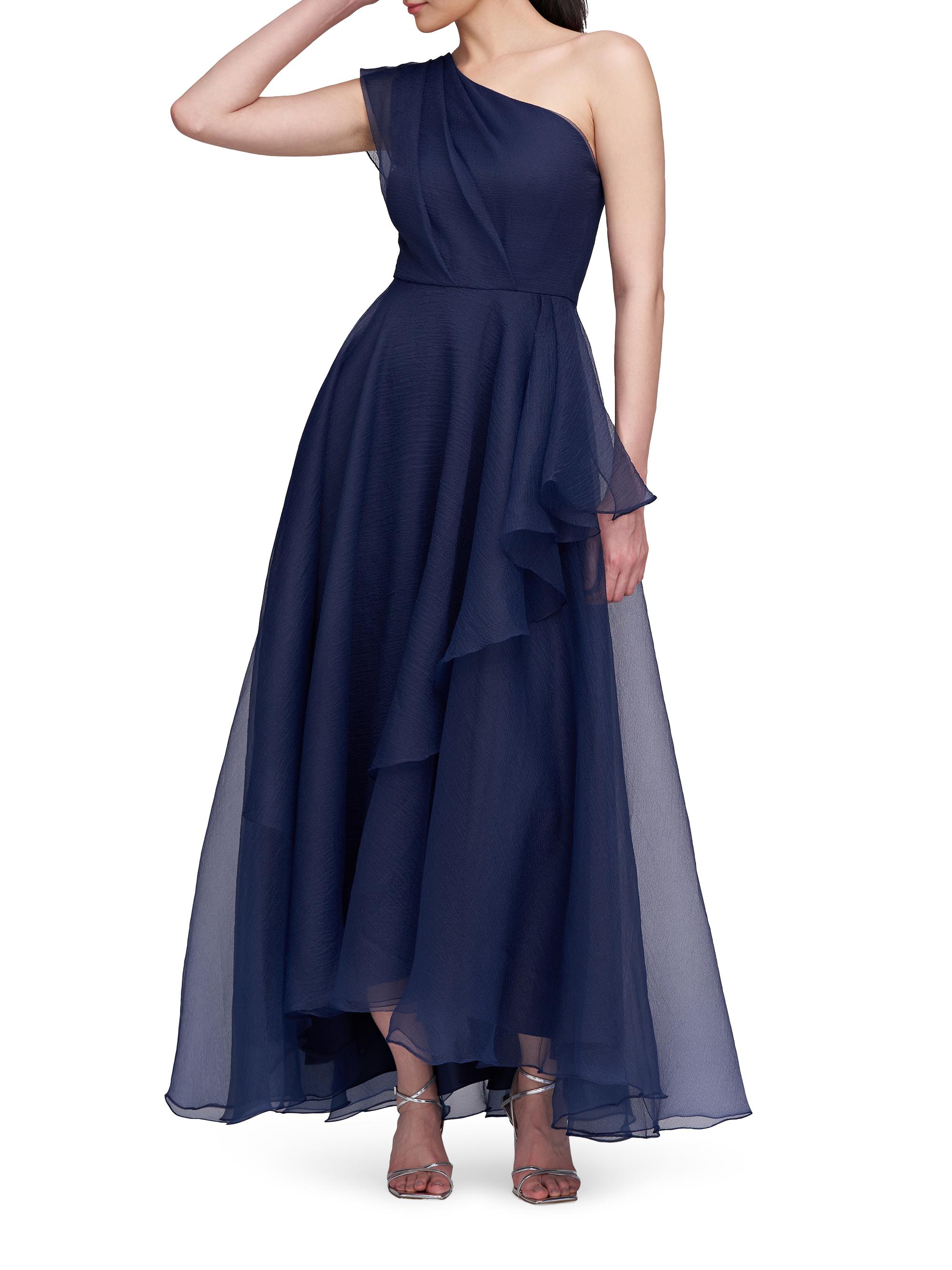 Theia Women's Savannah Pebbled Organza One-Shoulder Gown - Nautical Navy - Size 6