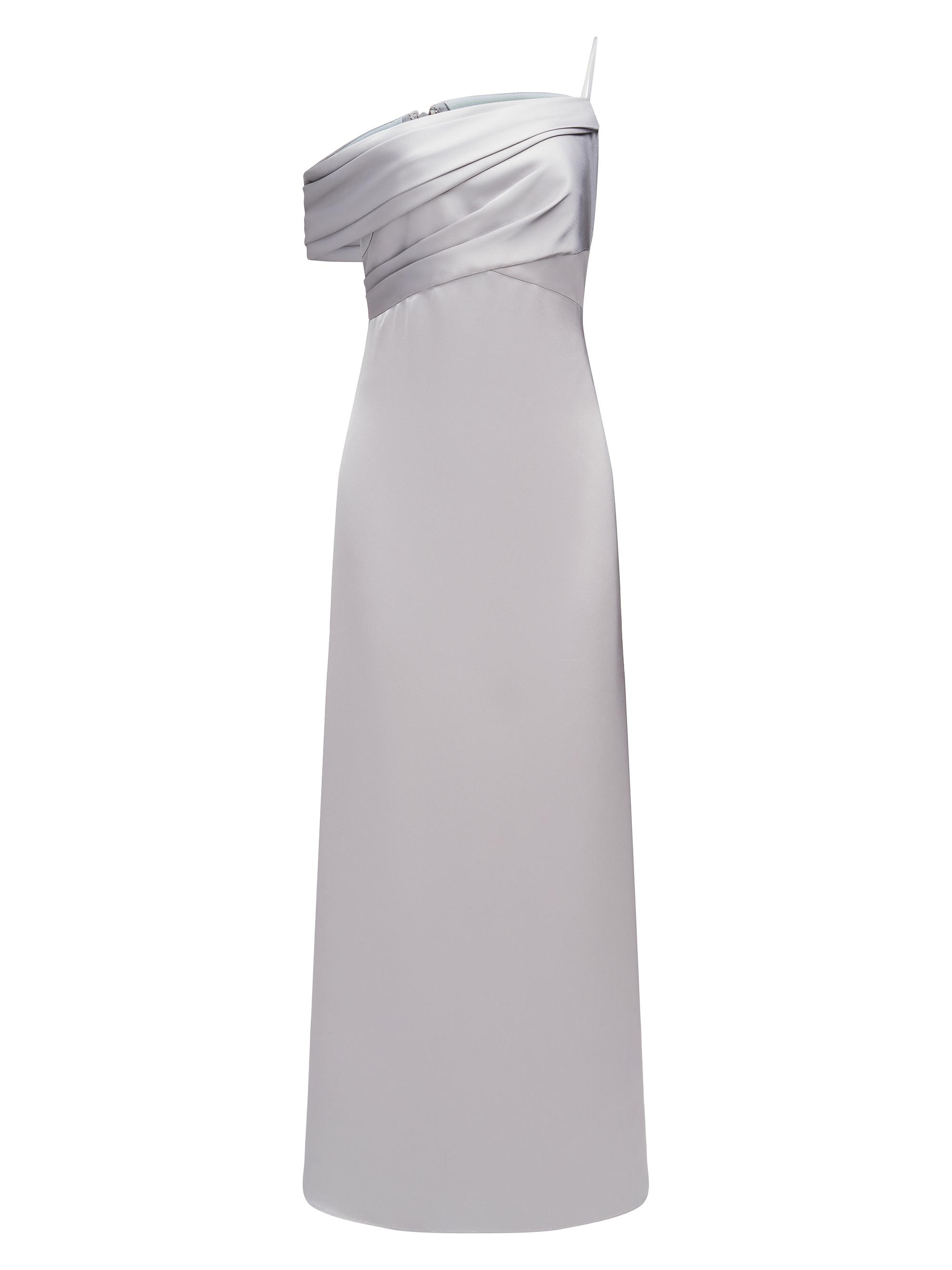 Theia Women's Alaina One-Shoulder Satin Gown - Silver Shade