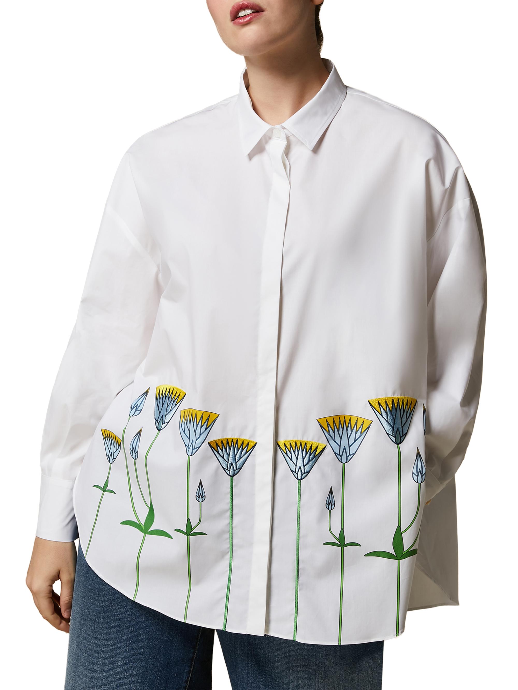 Marina Rinaldi Women's Plus Pece Oversized Cotton Shirt - Optical White