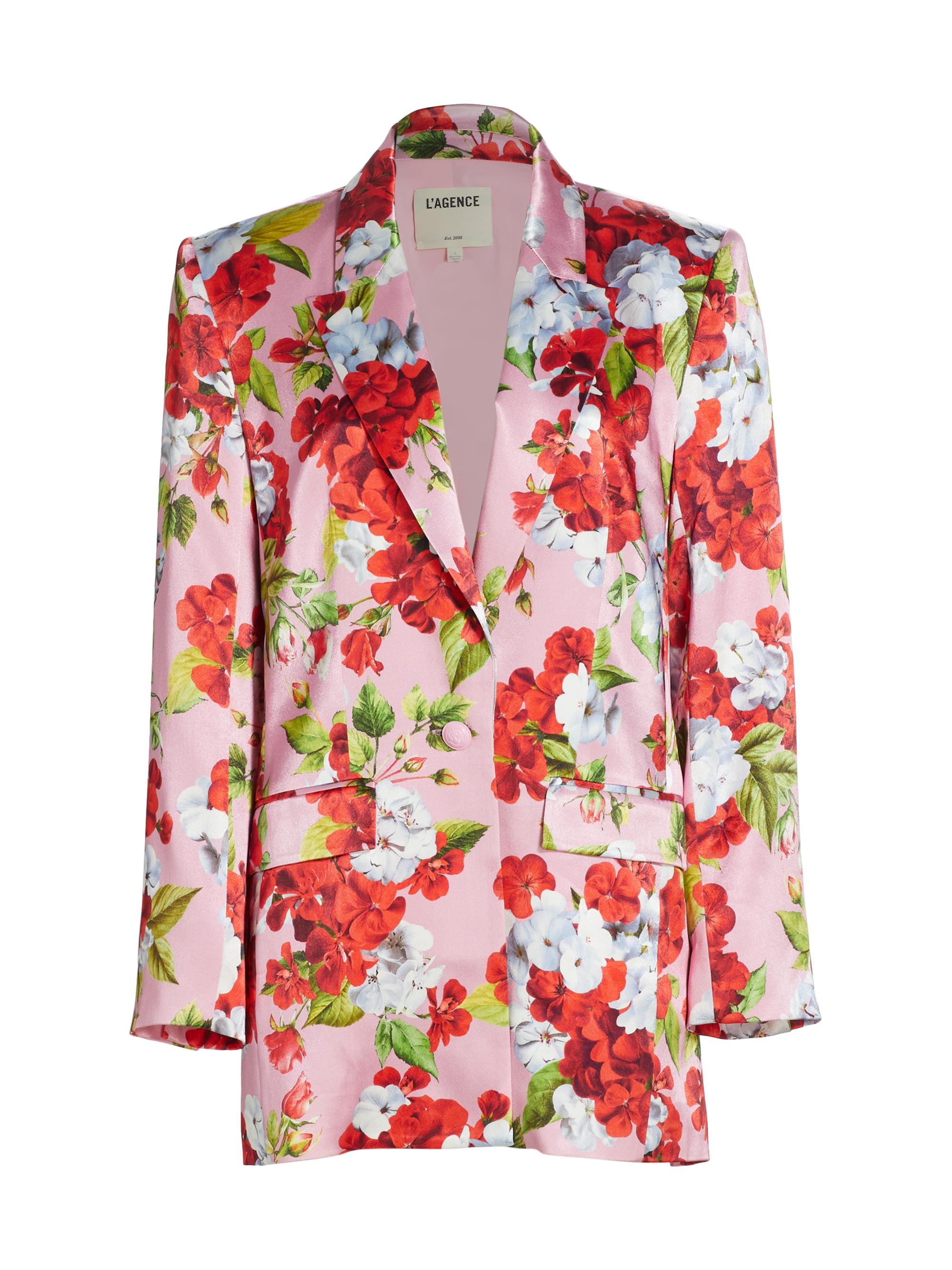 L'AGENCE Women's Gwyneth Floral Satin Relaxed Blazer - Cotton Candy Multi Hydrangea
