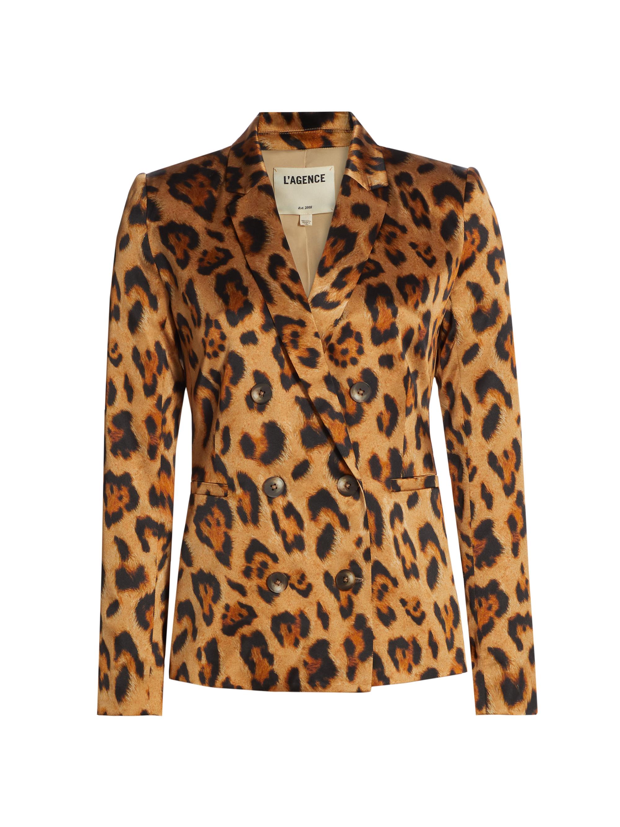 L'AGENCE Women's Colin Leopard Silk Double-Breasted Blazer - Brown Multi Sahara Leopard