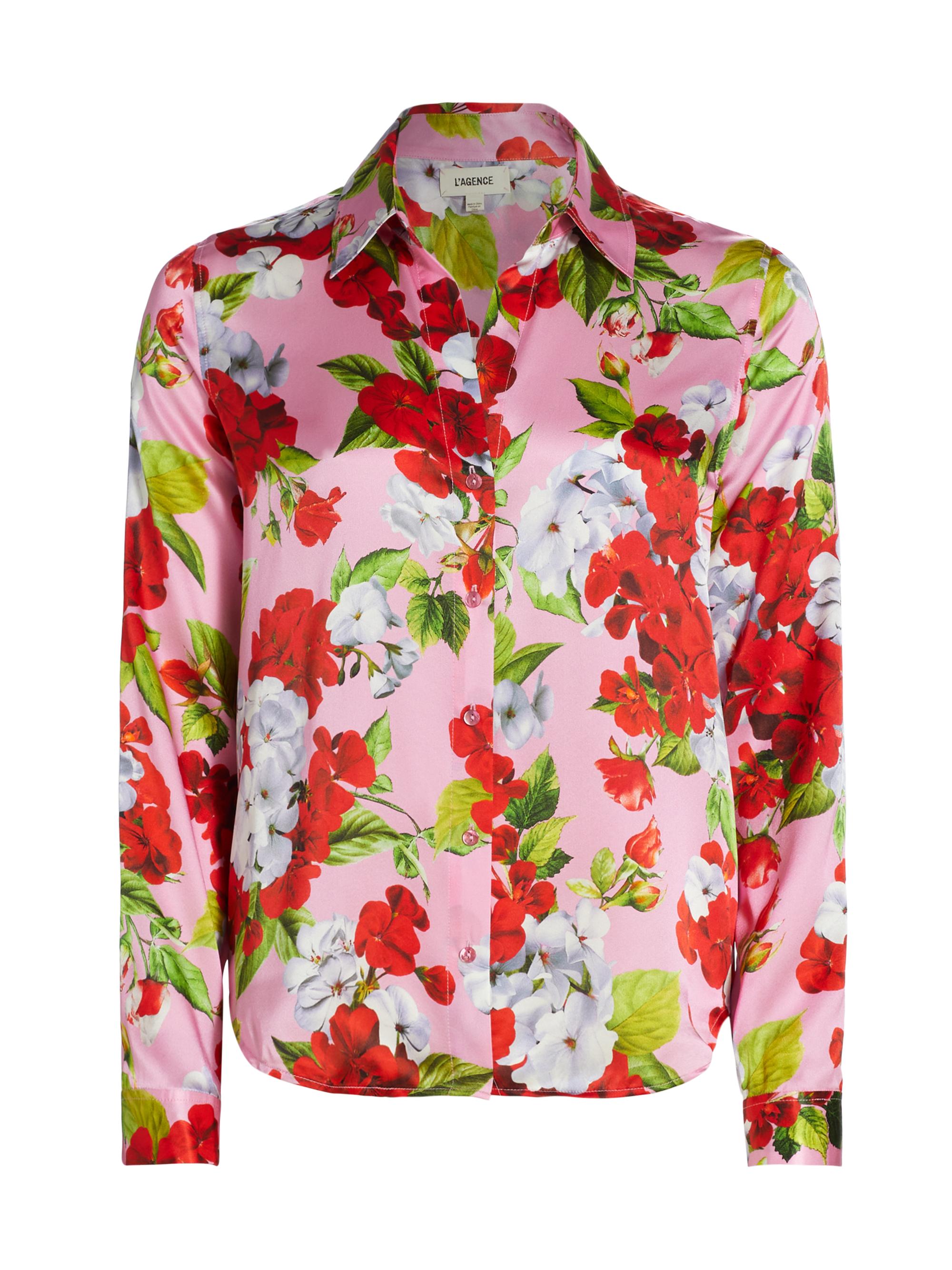 L'AGENCE Women's Tyler Floral Silk Blouse - Cotton Candy Multi Hydrangea