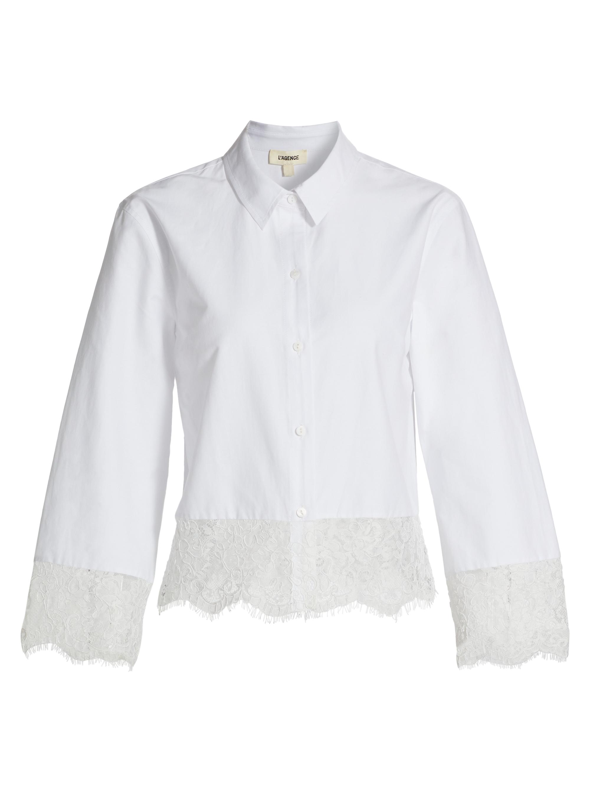 L'AGENCE Women's Levo Cotton-Blend Lace-Trim Blouse - White