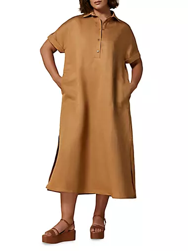 Negelia Linen-Blend Polo Maxi Dress