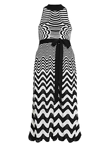 Bisous Wavy Striped Belted Knit Maxi Dress