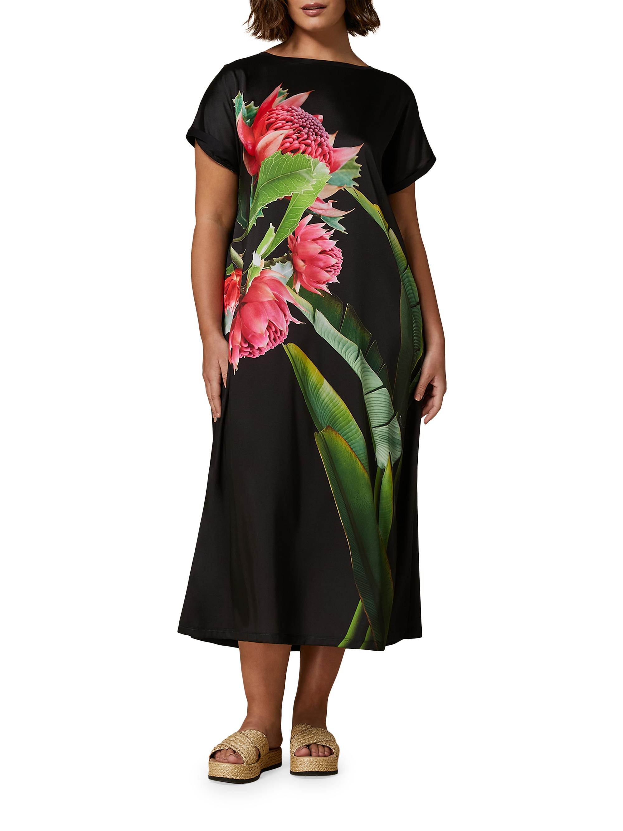 Marina Rinaldi Women's Plus Size Cadine Jersey-Backed Satin Midi-Dress - Black