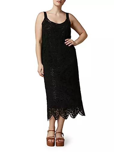 Plus Size Riber Embroidered Cotton-Blend Slipdress