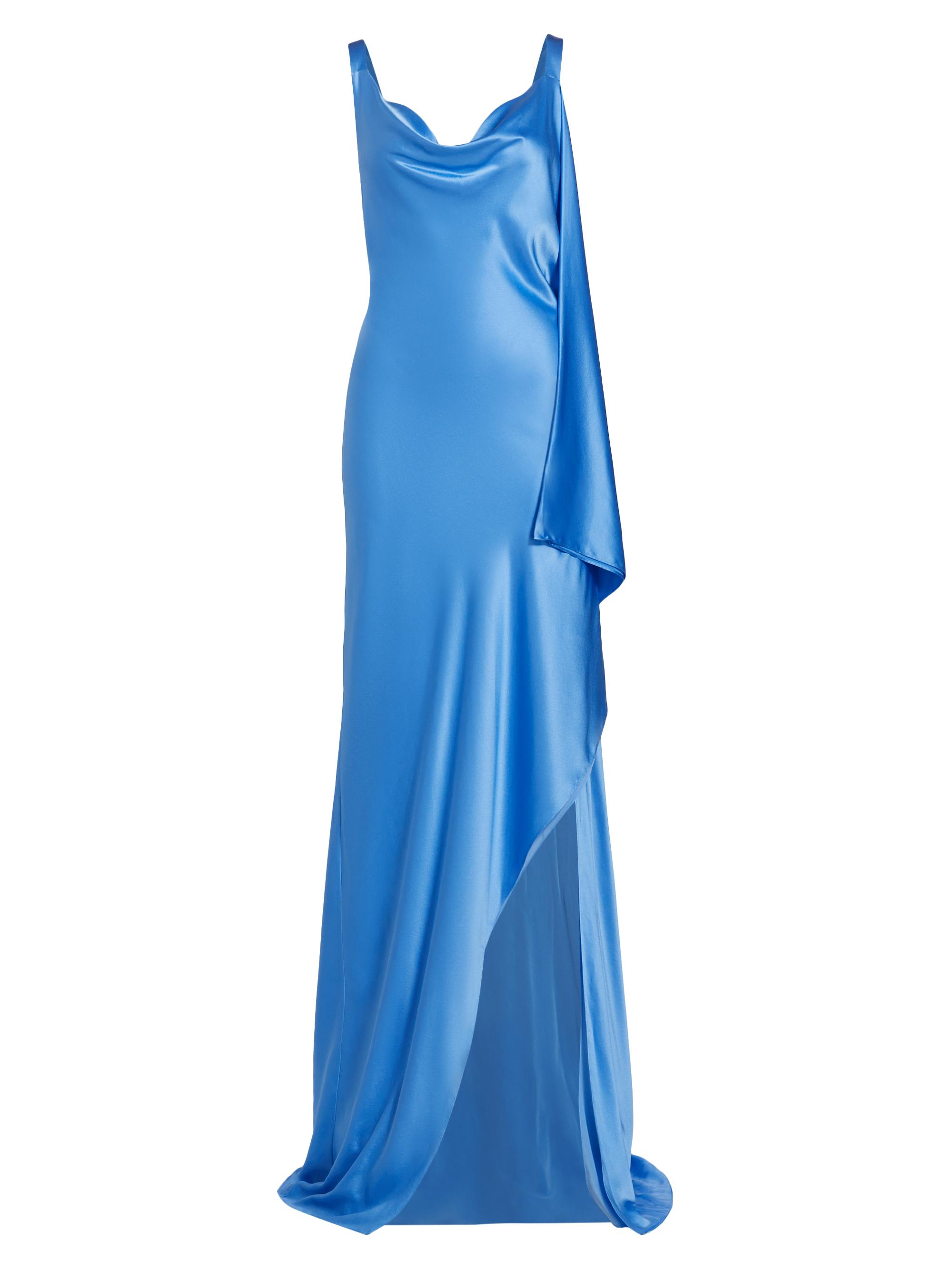 Michael Lo Sordo Women's Asymmetric Bias-Cut Silk Satin Gown - Blue