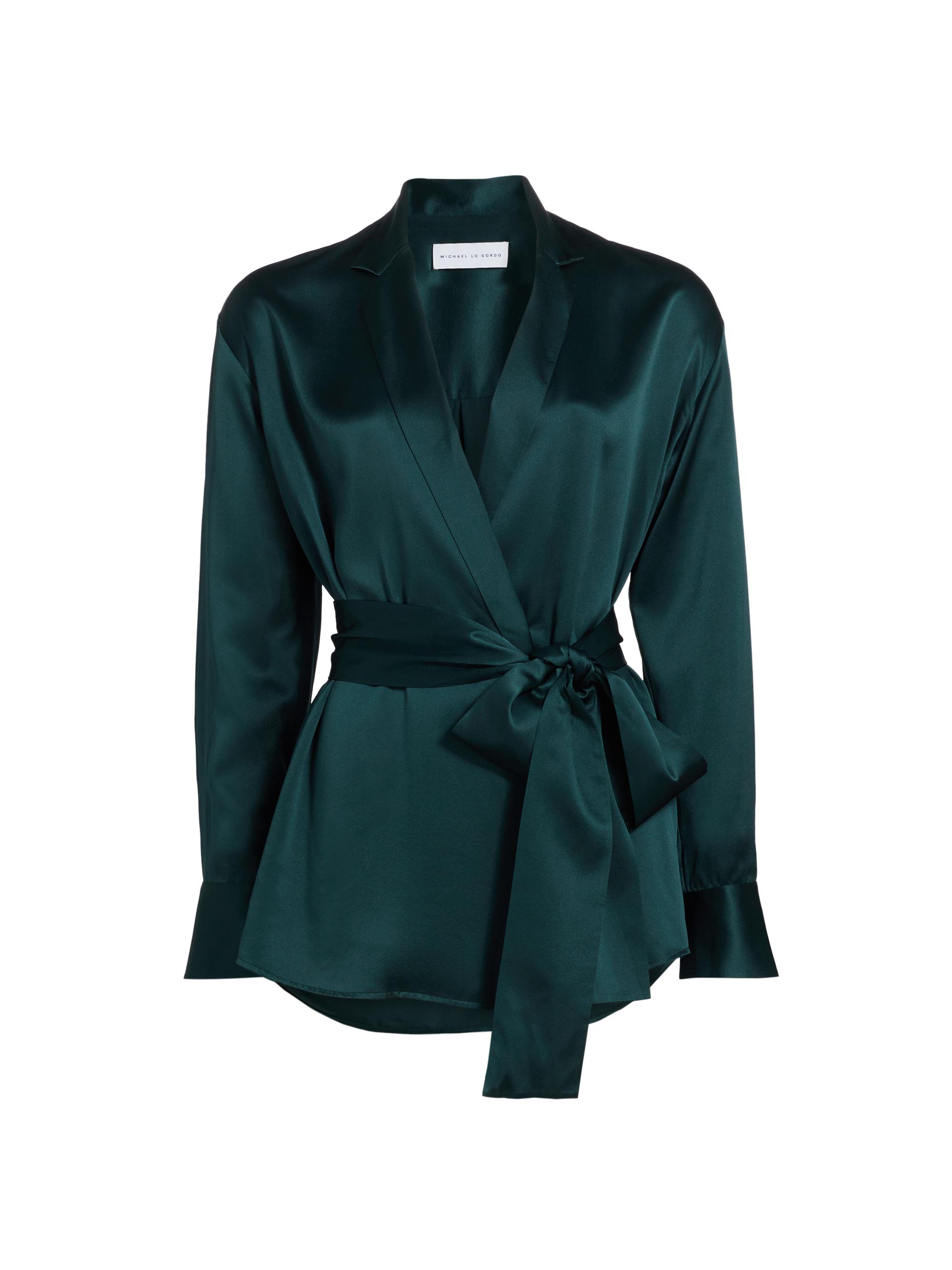 Michael Lo Sordo Women's Relaxed Silk Wrap Shirt - Green