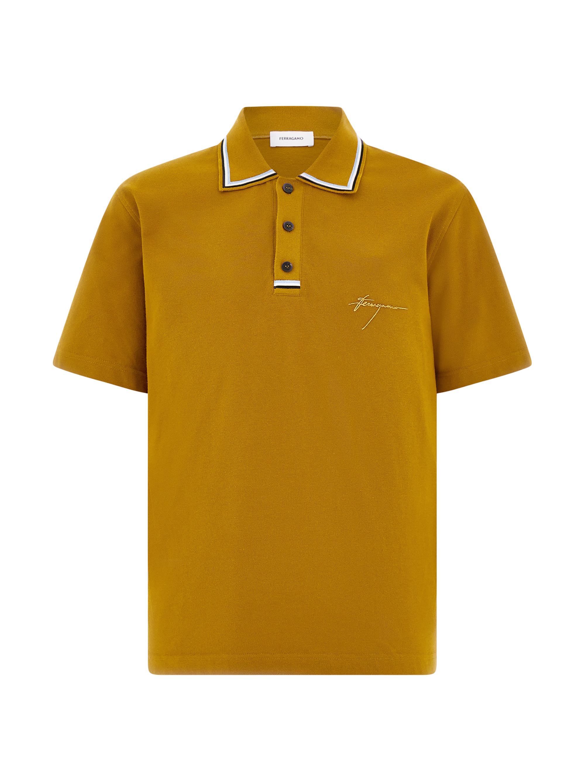 FERRAGAMO Men's Tipped Cotton Polo Shirt - Burnt Ocra