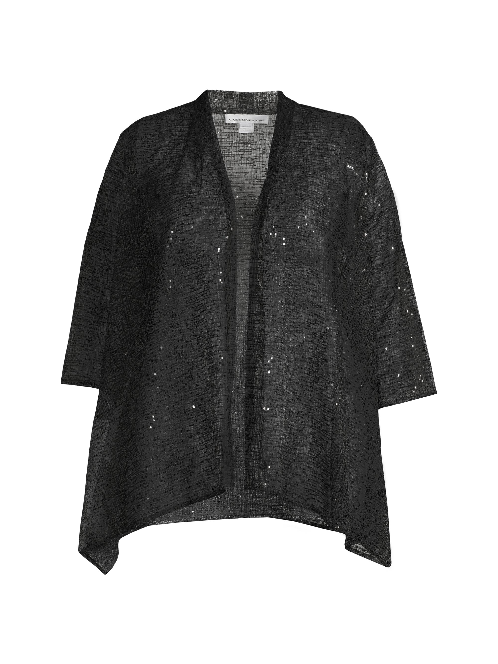 Caroline Rose Women's Sequin Mesh Swing Cardigan - Black Silver