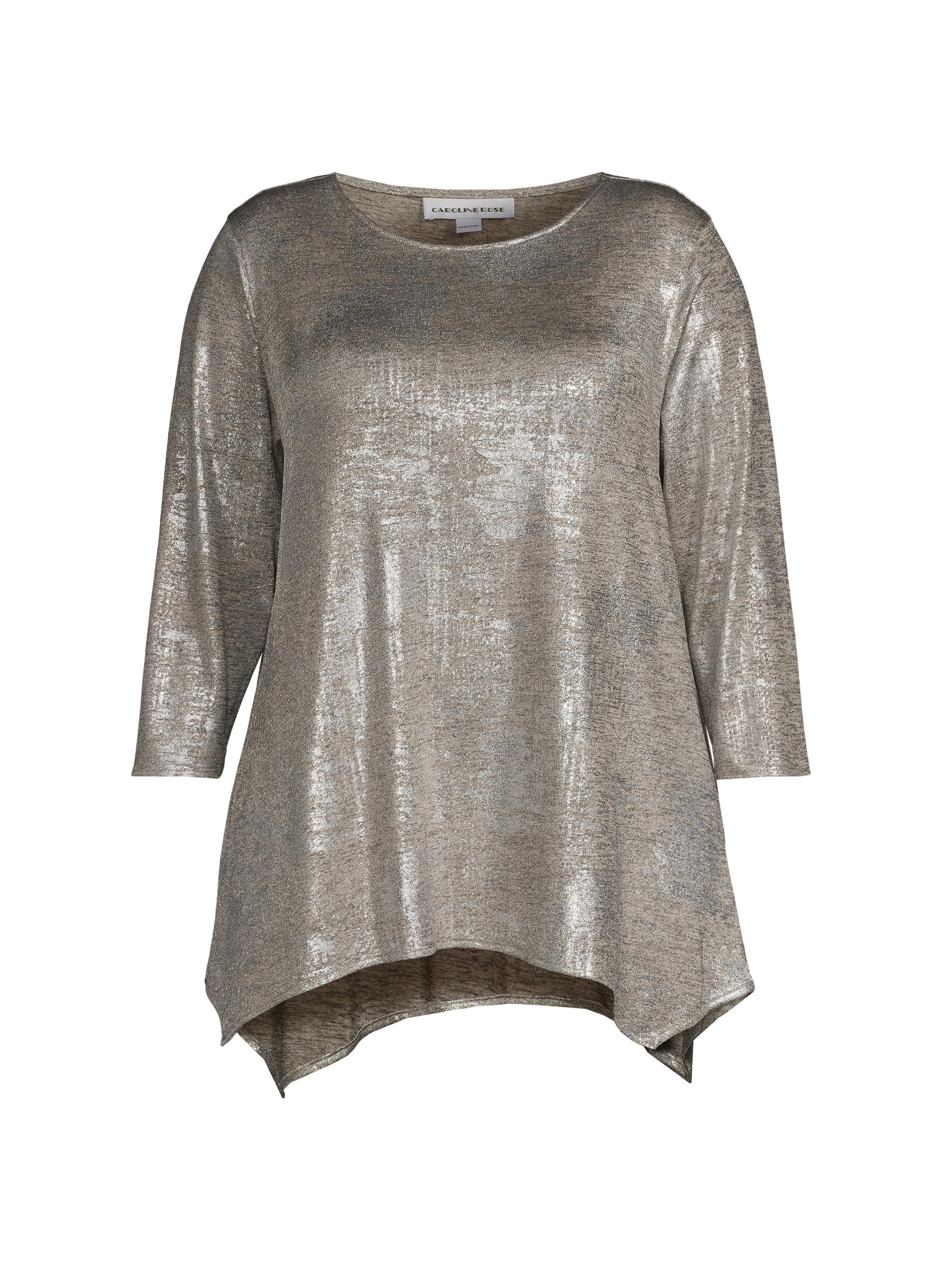 Caroline Rose Women's Reflection Metallic Knit Blouse - Silver