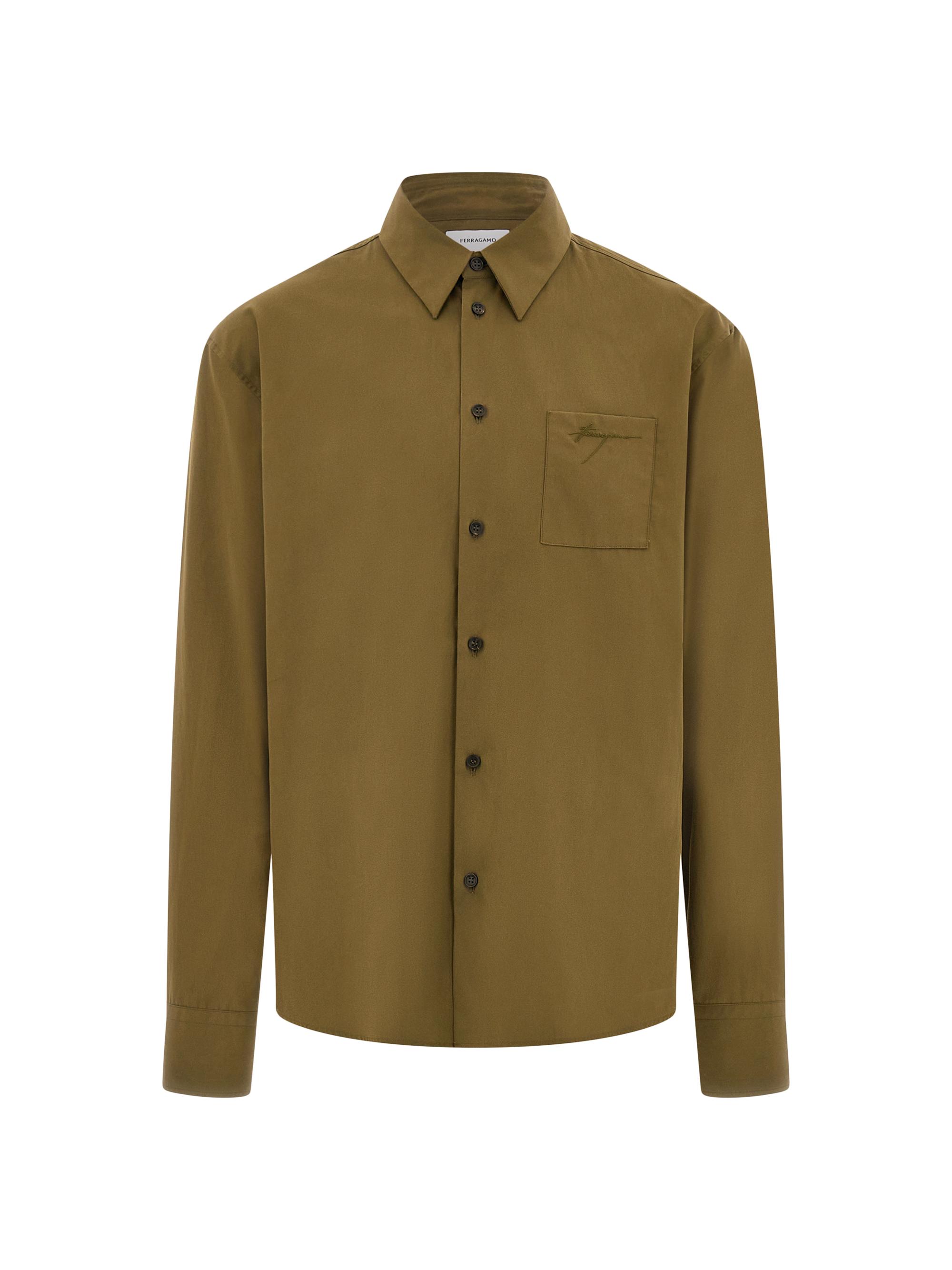 FERRAGAMO Men's Cotton Point-Collar Button-Front Shirt - Olive