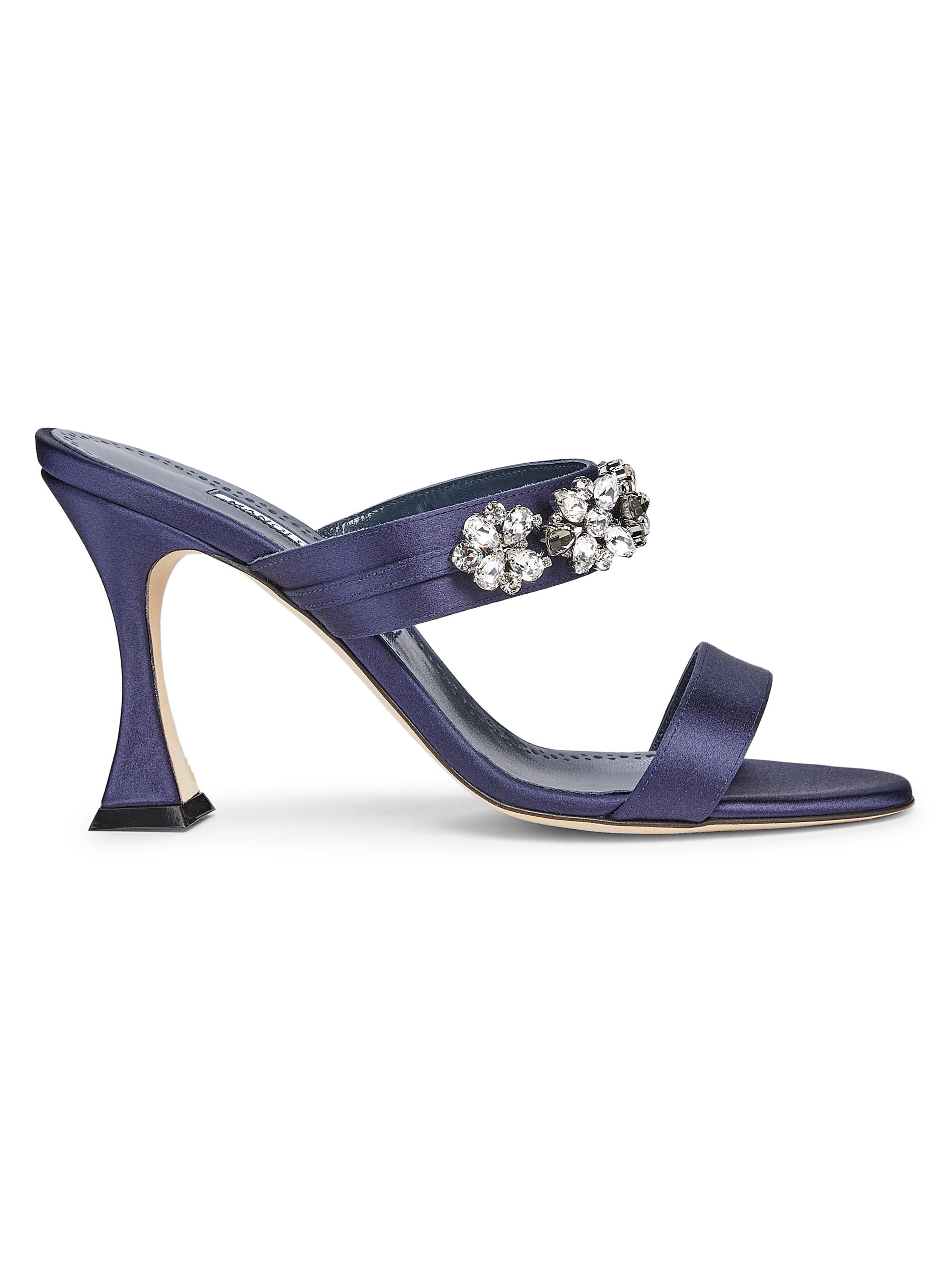 Manolo Blahnik Women's Persan 90MM Crystal-Embellished Sandals - Navy