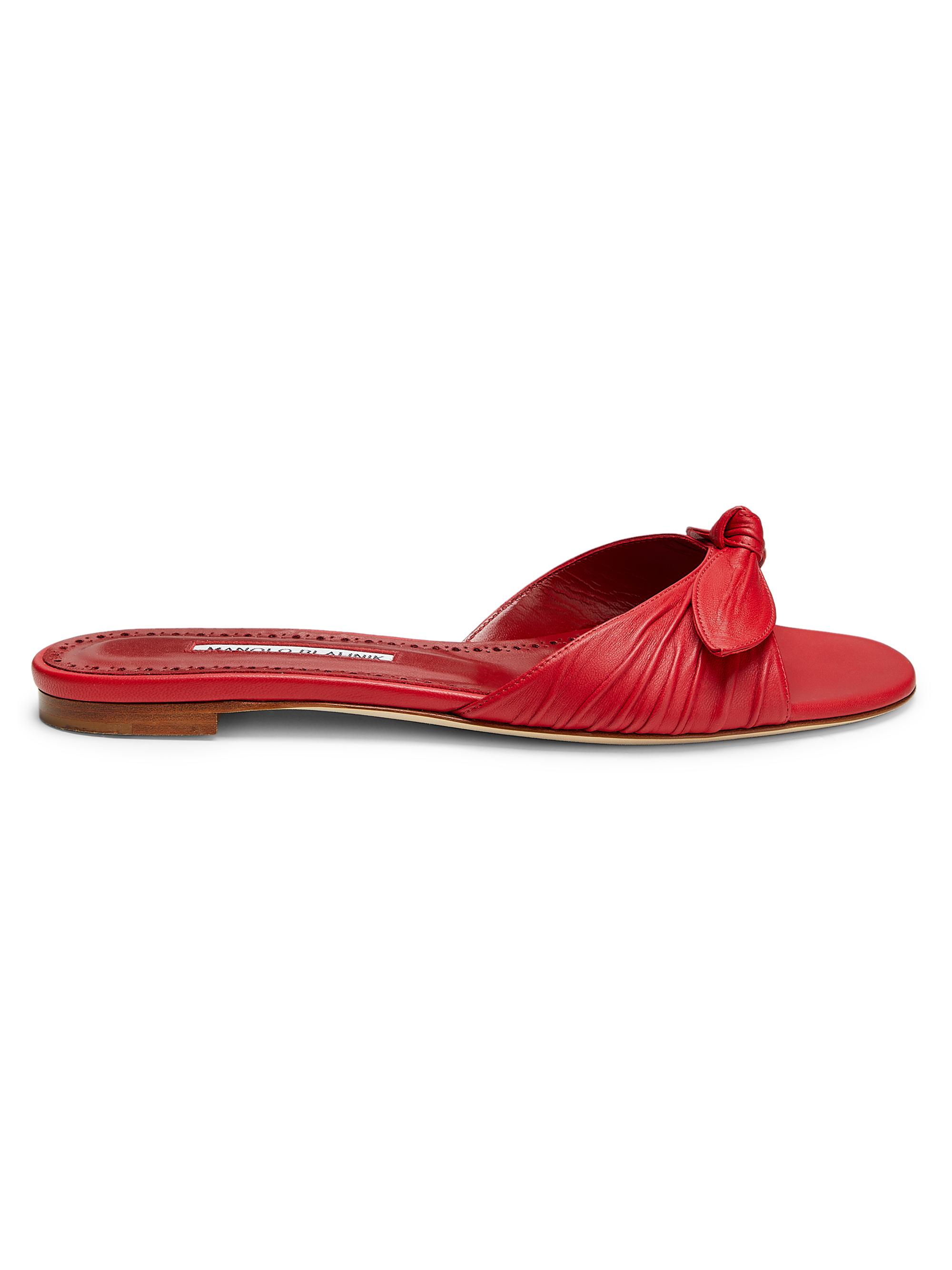 Manolo Blahnik Women's Lollo Knotted Leather Flats - Red