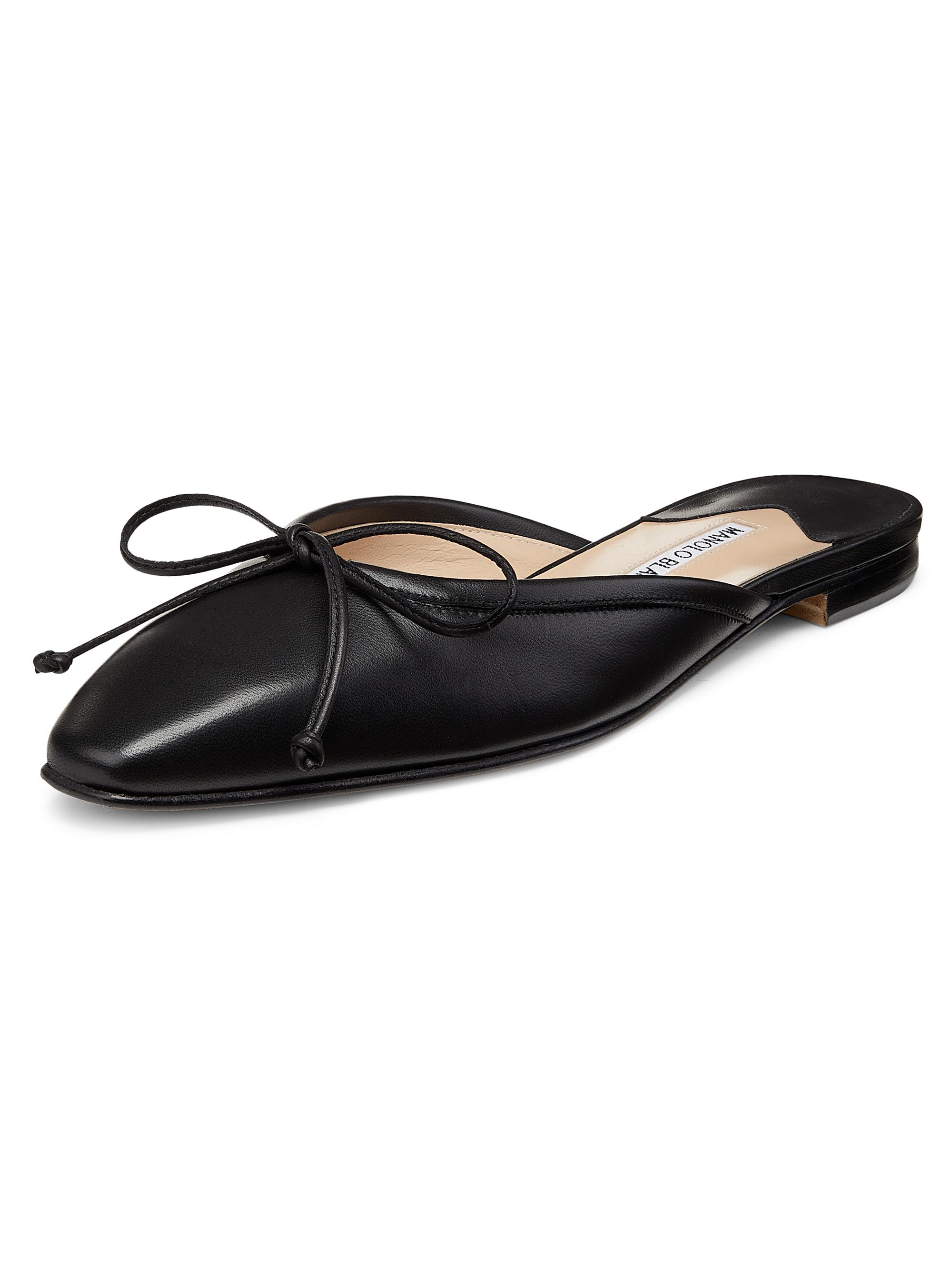 MANOLO BLAHNIK ブラックサテンミュール Manolo Blahnik Leather Ballerina Mules | Saks Fifth Avenue