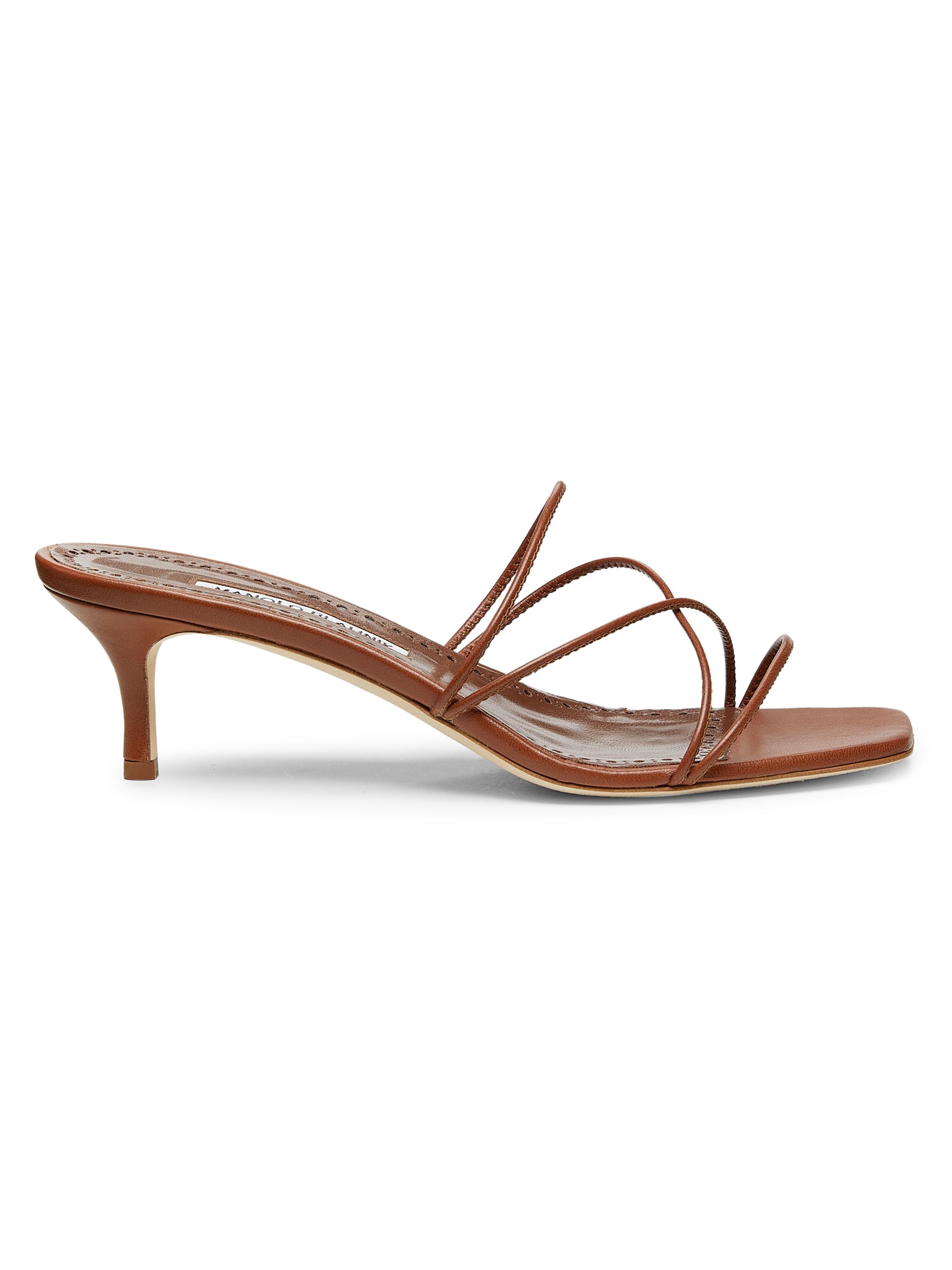 Manolo Blahnik Women's Ninfemu 50MM Leather Strappy Sandals - Brown