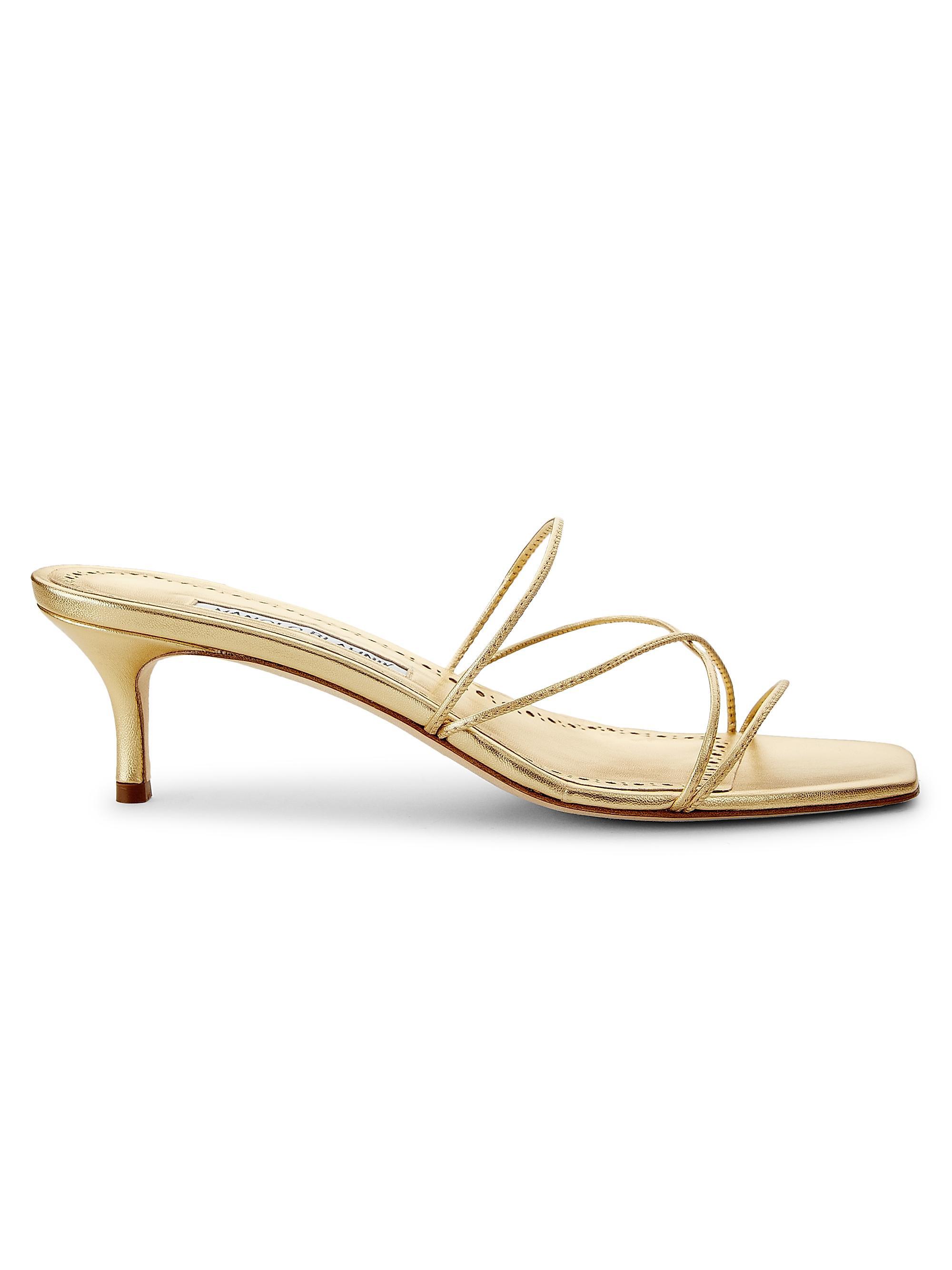 Manolo Blahnik Women's Ninfemu 50MM Leather Strappy Sandals - Gold