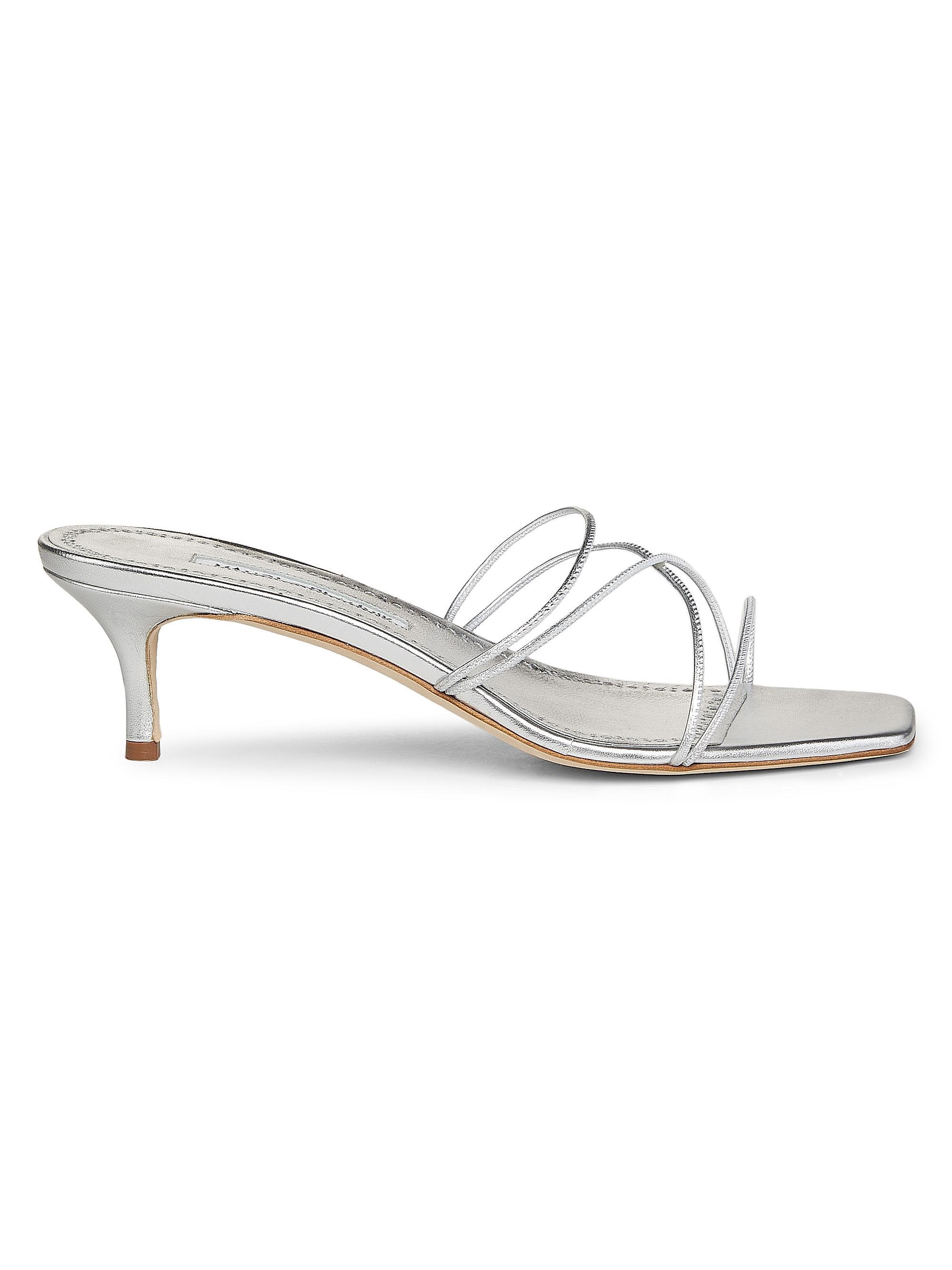 Manolo Blahnik Women's Ninfemu 50MM Leather Strappy Sandals - Silver