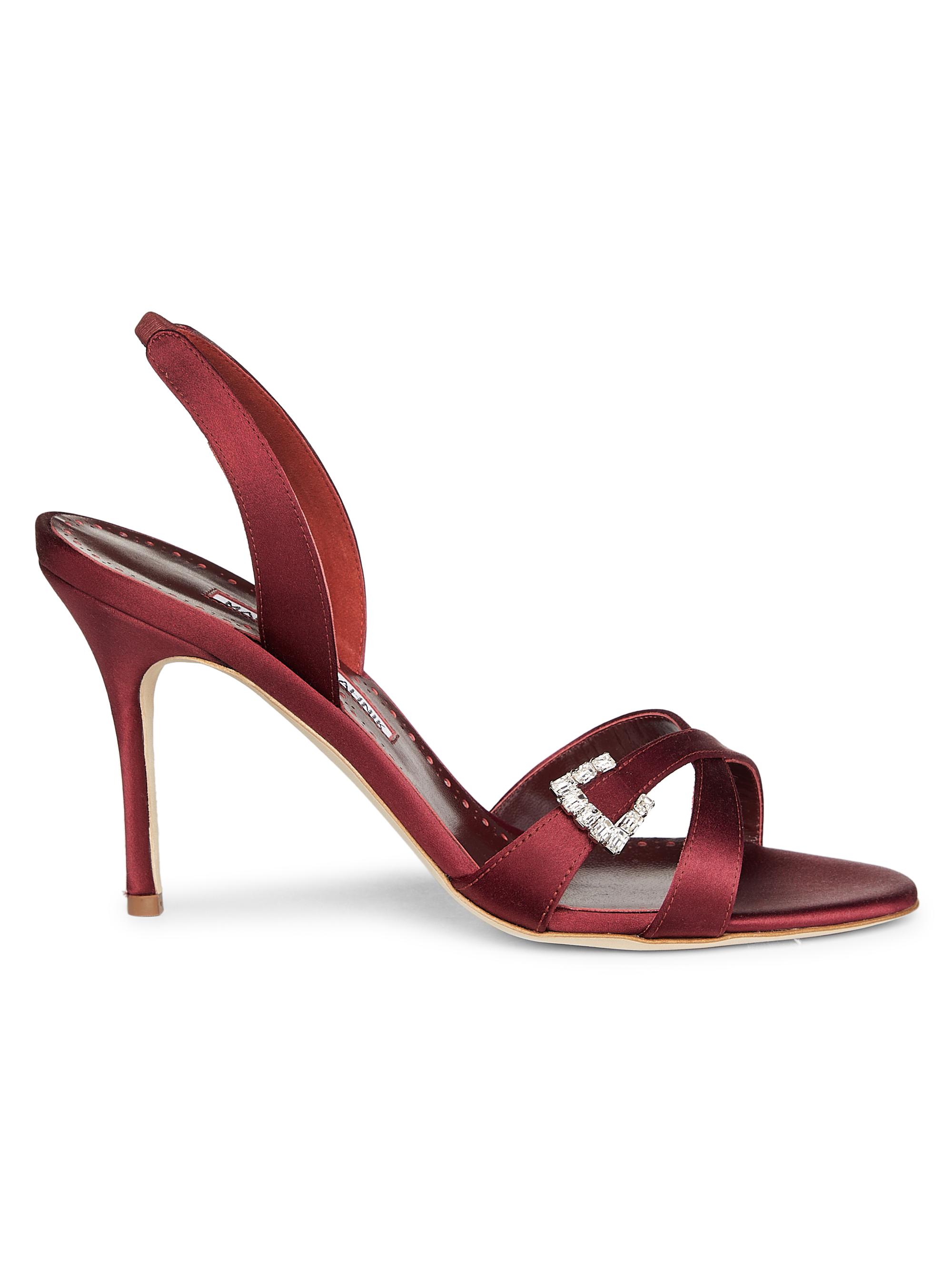 Manolo Blahnik Women's Ramisli 0MM Embellished Satin Slingback Pumps - Red