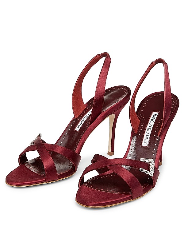 Shop Manolo Blahnik Ramisli 90MM Embellished Satin Slingback Shop Manolo Blahnik Ramisli 90MM Embellished Satin Slingback