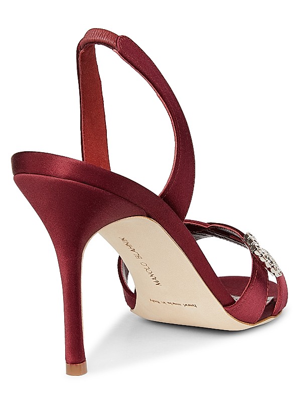 Shop Manolo Blahnik Ramisli 90MM Embellished Satin Slingback Shop Manolo Blahnik Ramisli 90MM Embellished Satin Slingback